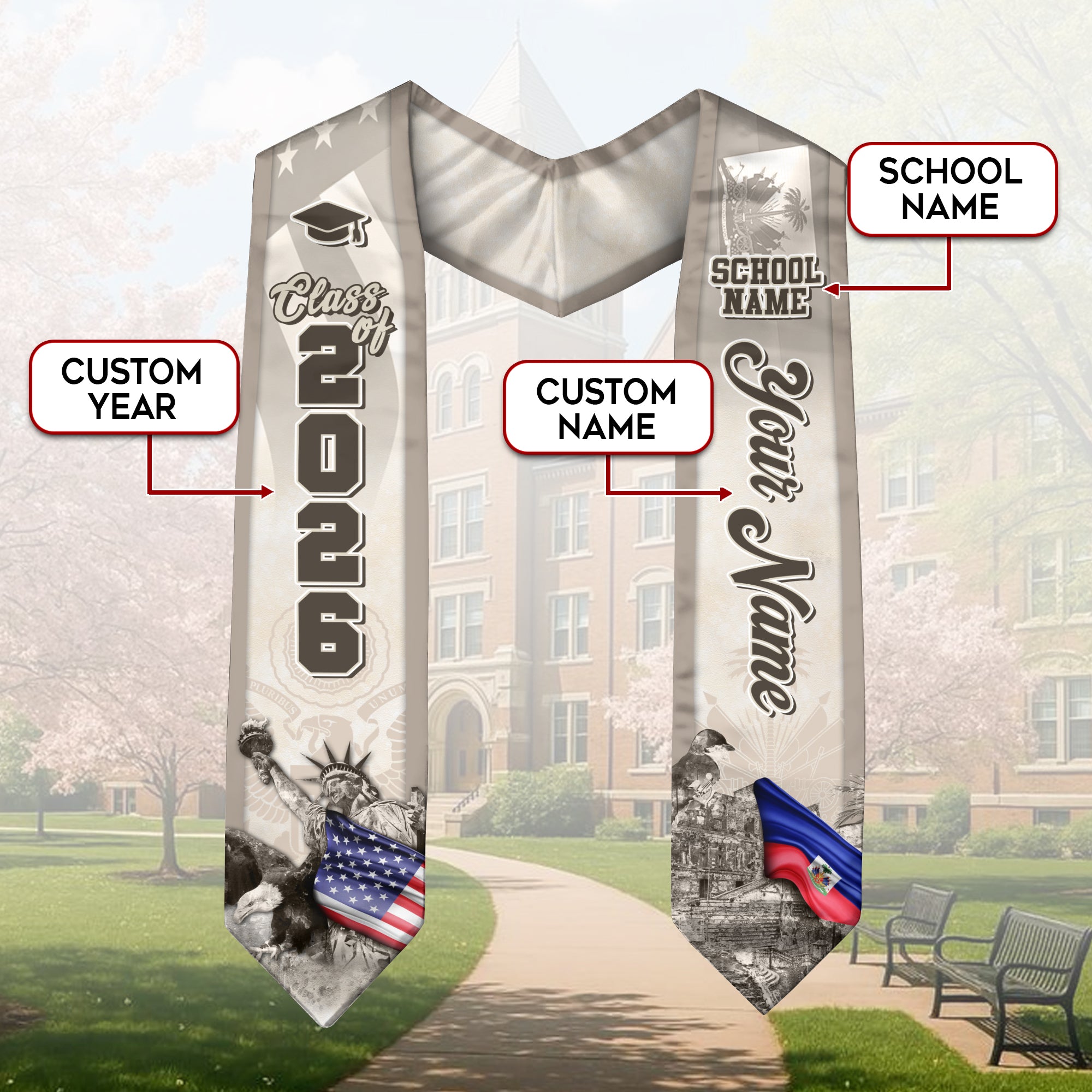 Haitian Flag Graduation Stole 2026, Haiti Stole Sash, Custom Touch for Class of 2026