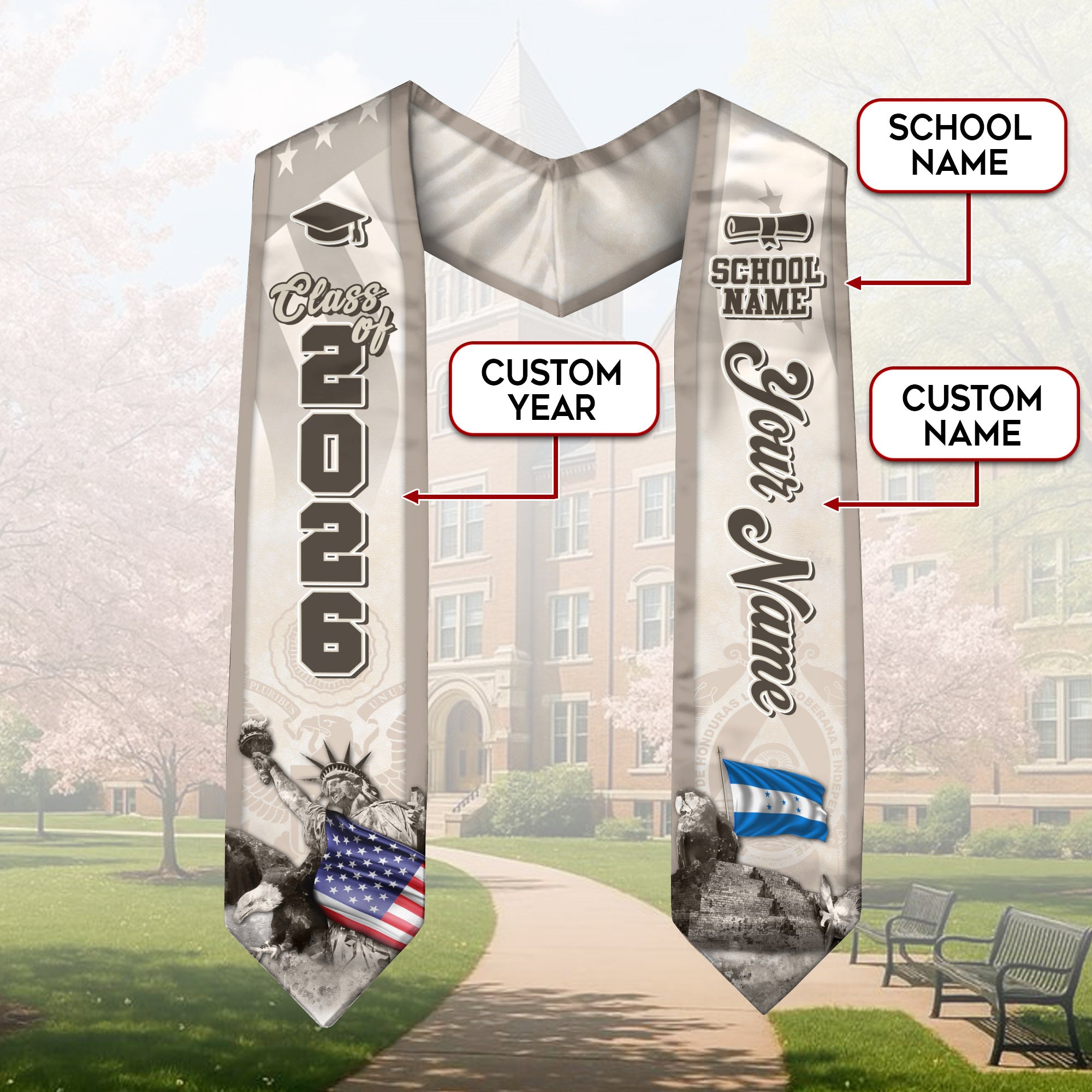 Honduran Flag Graduation Stole 2026, Honduras Stole Sash, Custom Touch for Class of 2026