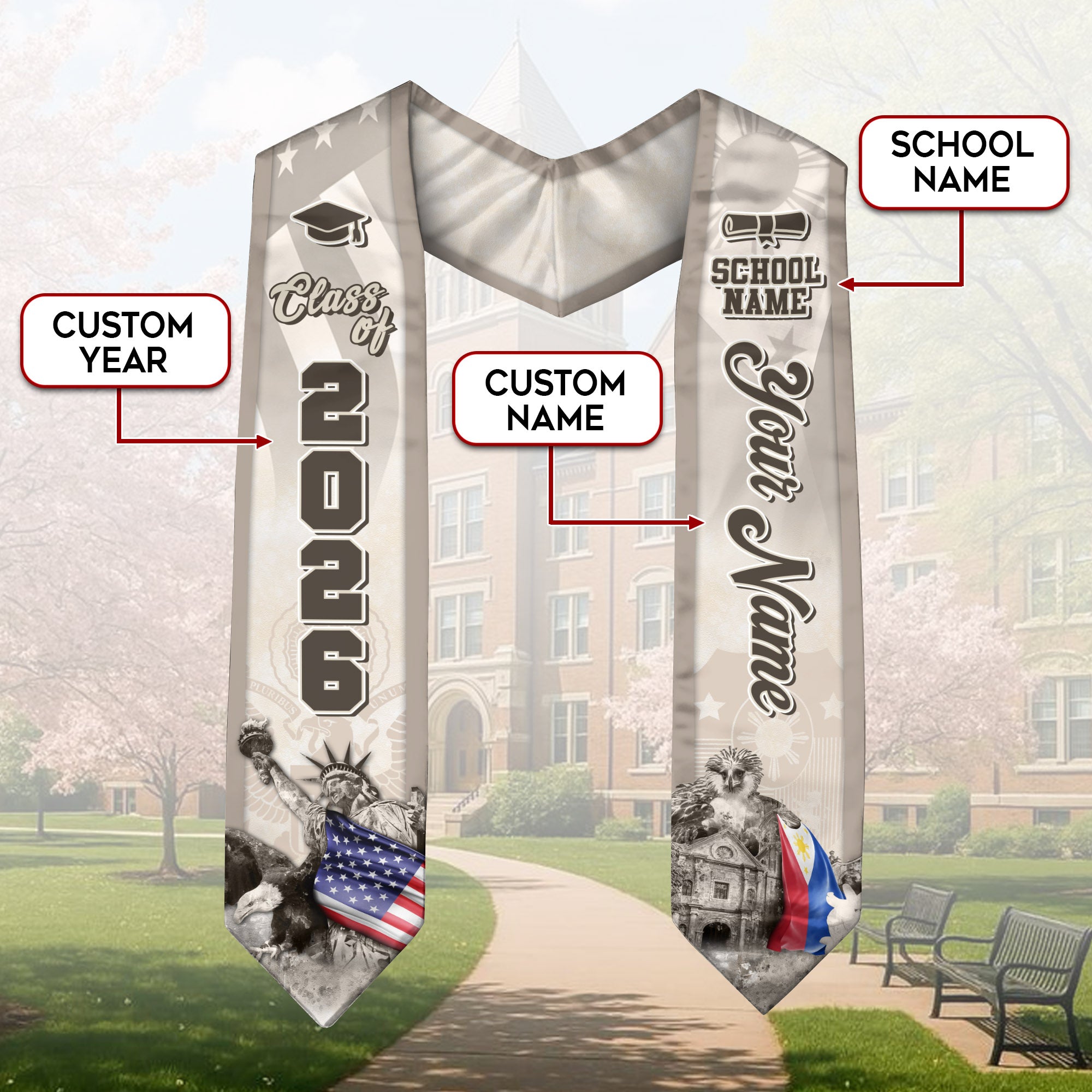 Filipino Flag Graduation Stole 2026, Philippines Stole Sash, Custom Touch for Graduates