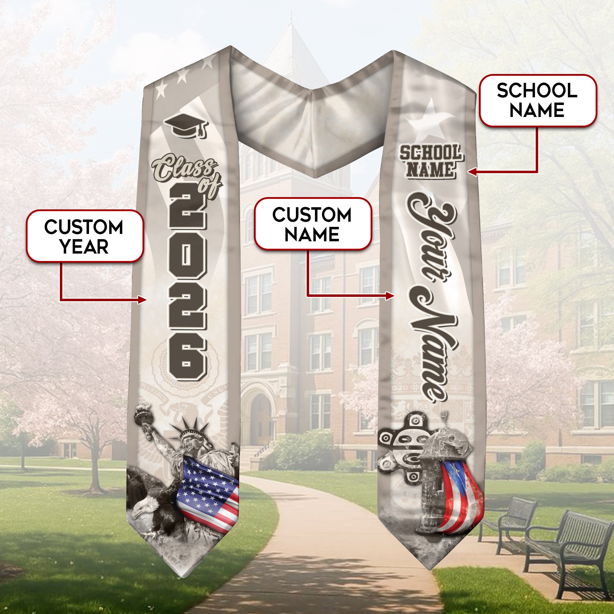 Puerto Rican Flag Graduation Stole 2026, Puerto Rico Stole Sash, Custom Touch for Graduates