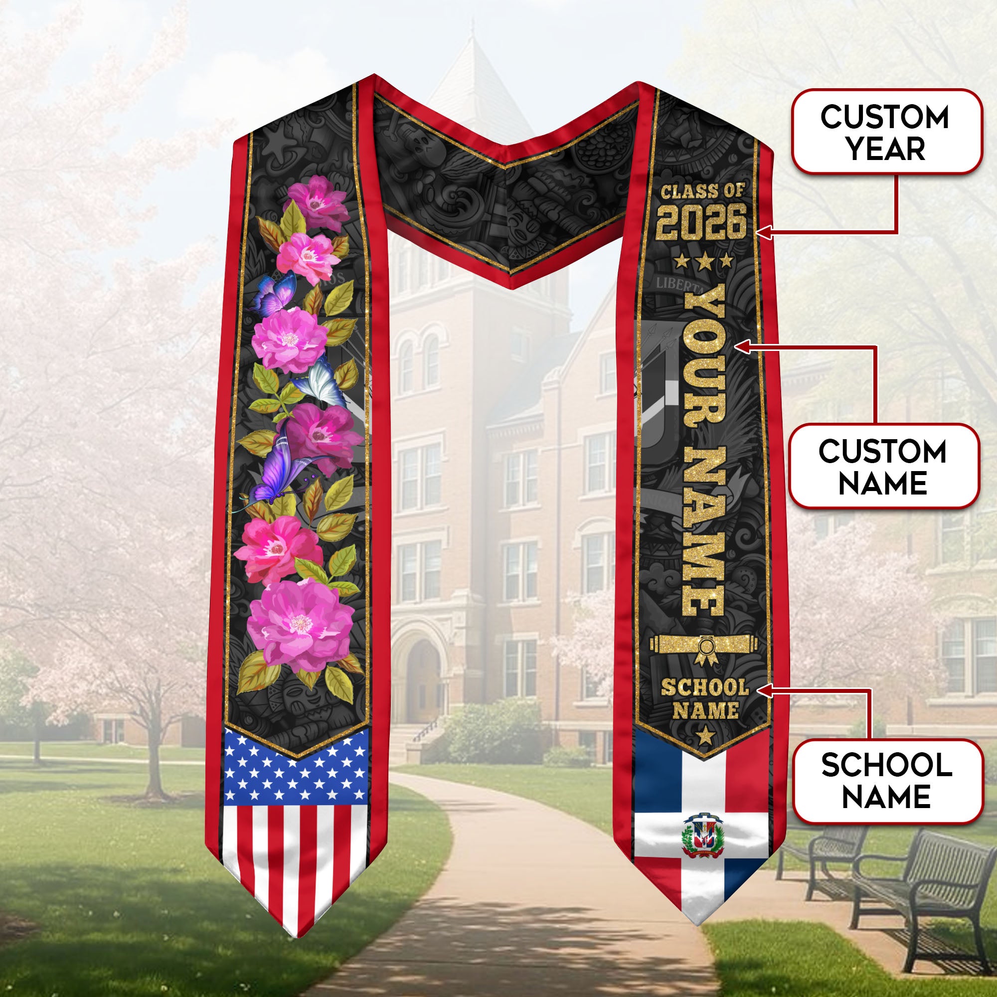 Dominican Graduation Sash, Dominican Flag Graduation Sash 2026, Dominican Stole