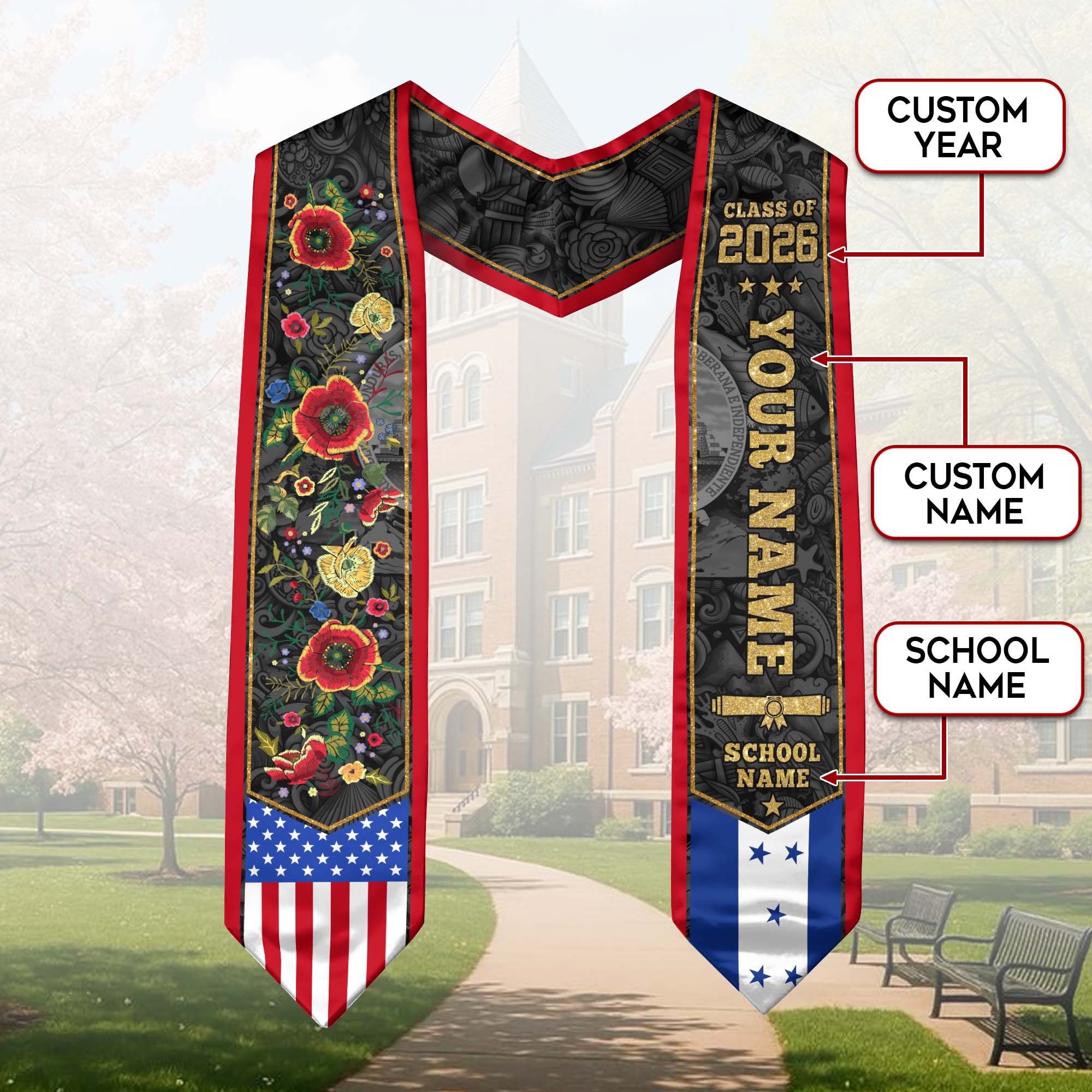 Honduran Graduation Sash, Honduras Flag Graduation Sash 2026, Honduras Stole