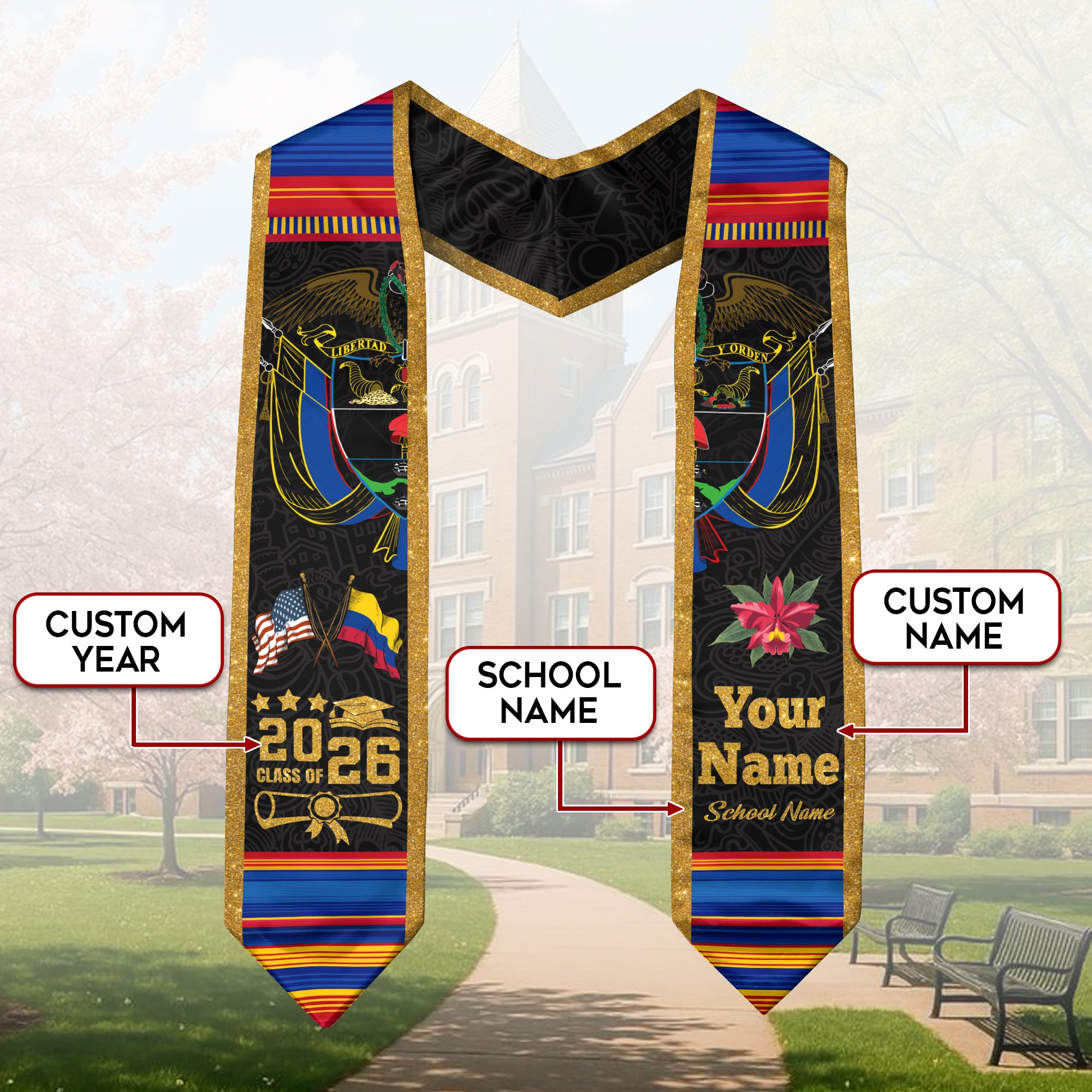 Colombia Graduation Stole 2026, Colombian Flag Academic Sash for Graduation Ceremony Class of 2026