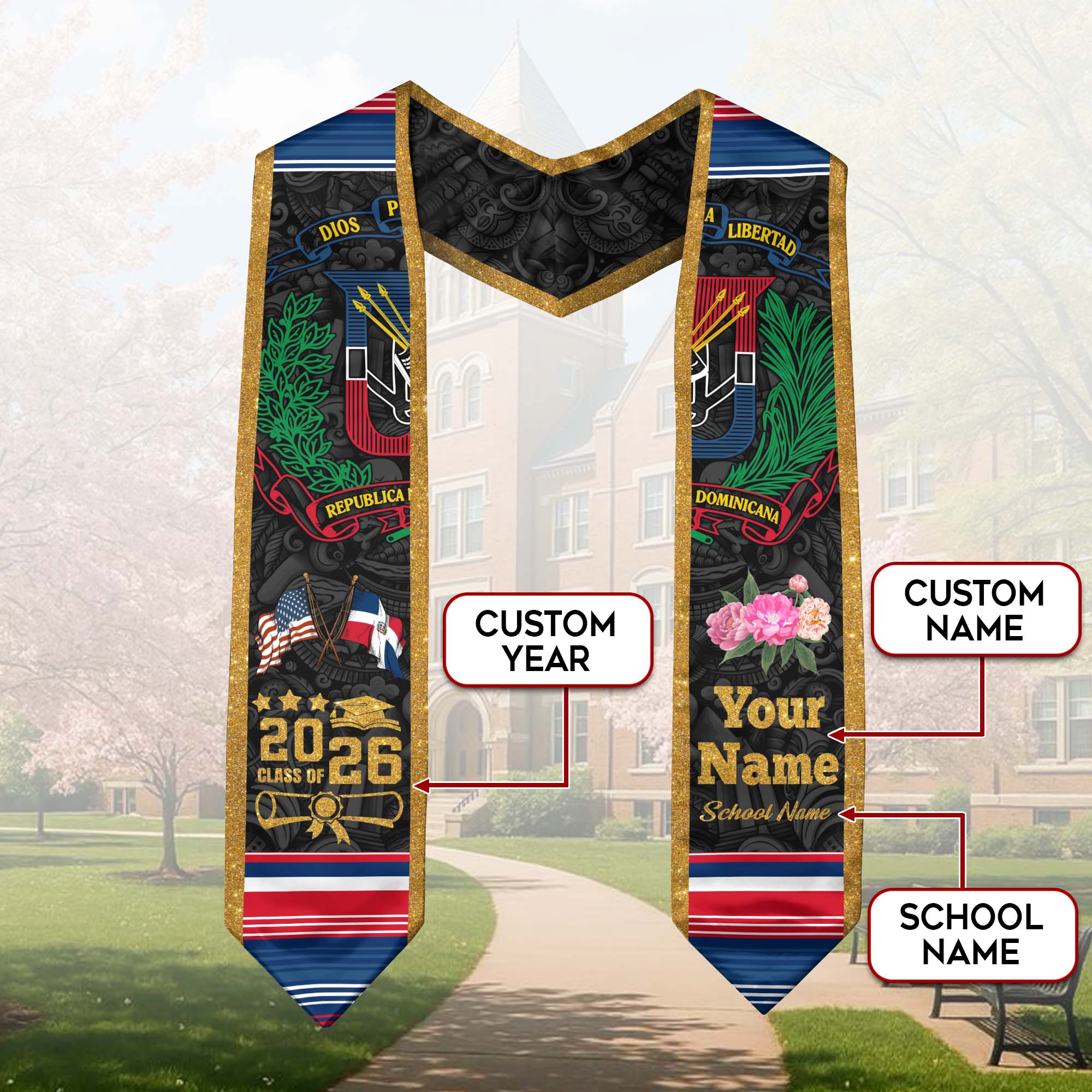 Dominican Stole for Graduation 2026, Dominican Flag Stole, Dominican Sash for Graduates