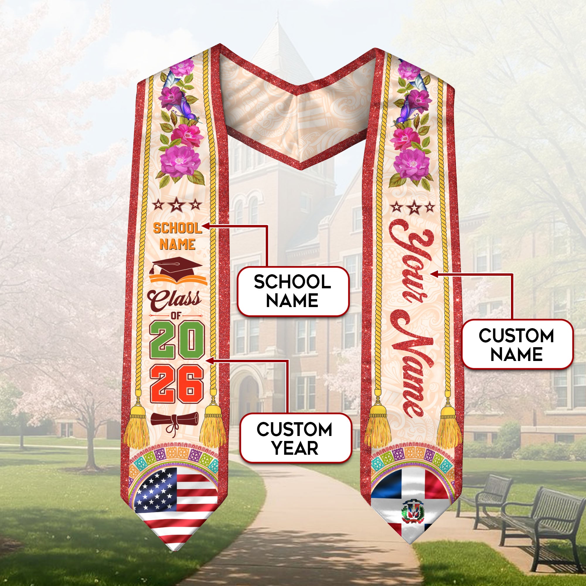 Graduation Stole Dominican Flag 2026, Dominican Sash for Graduation, Stole for Dominican Pride