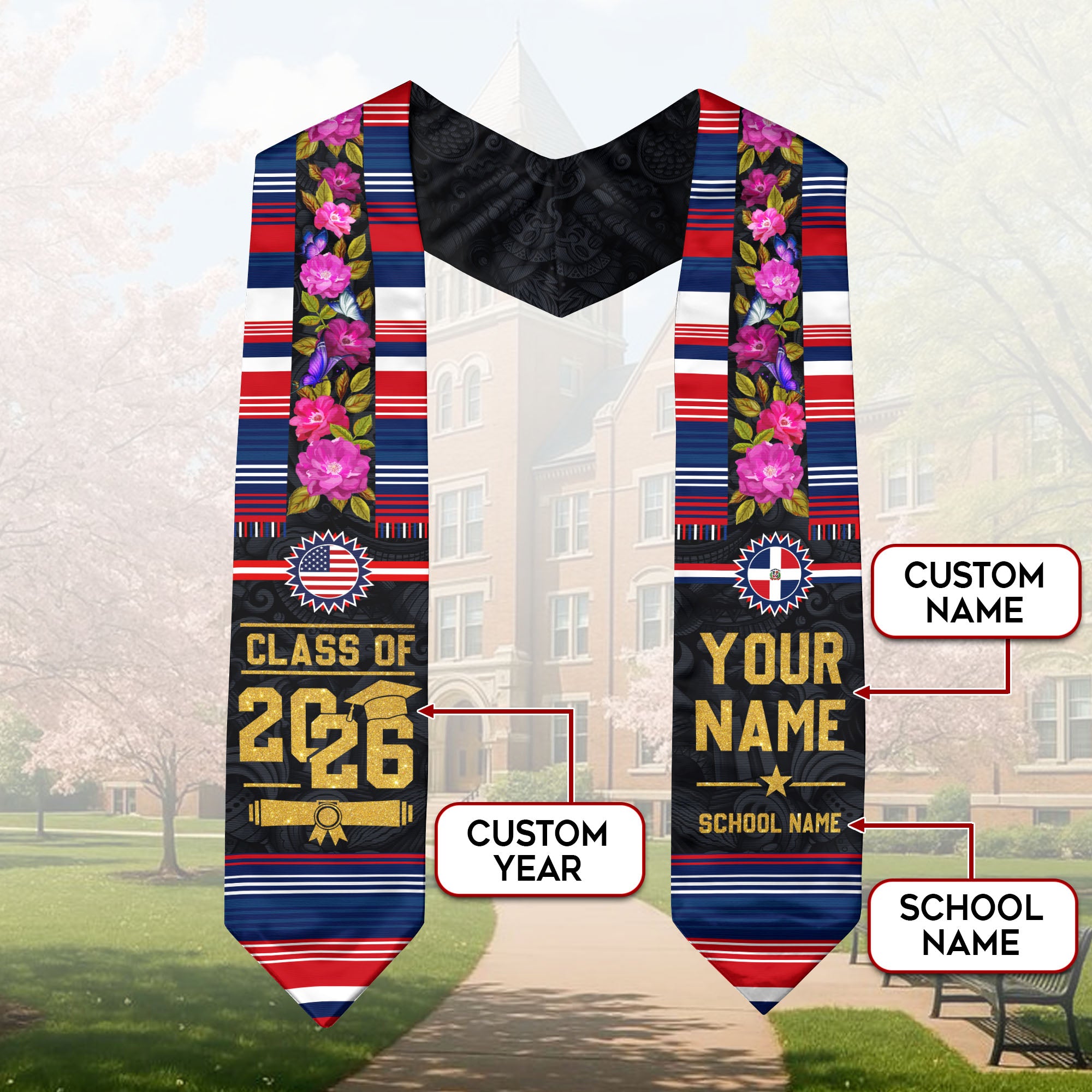 Dominican Stole 2026, Dominican Graduation Sash, Dominican Flag Stole for Graduates