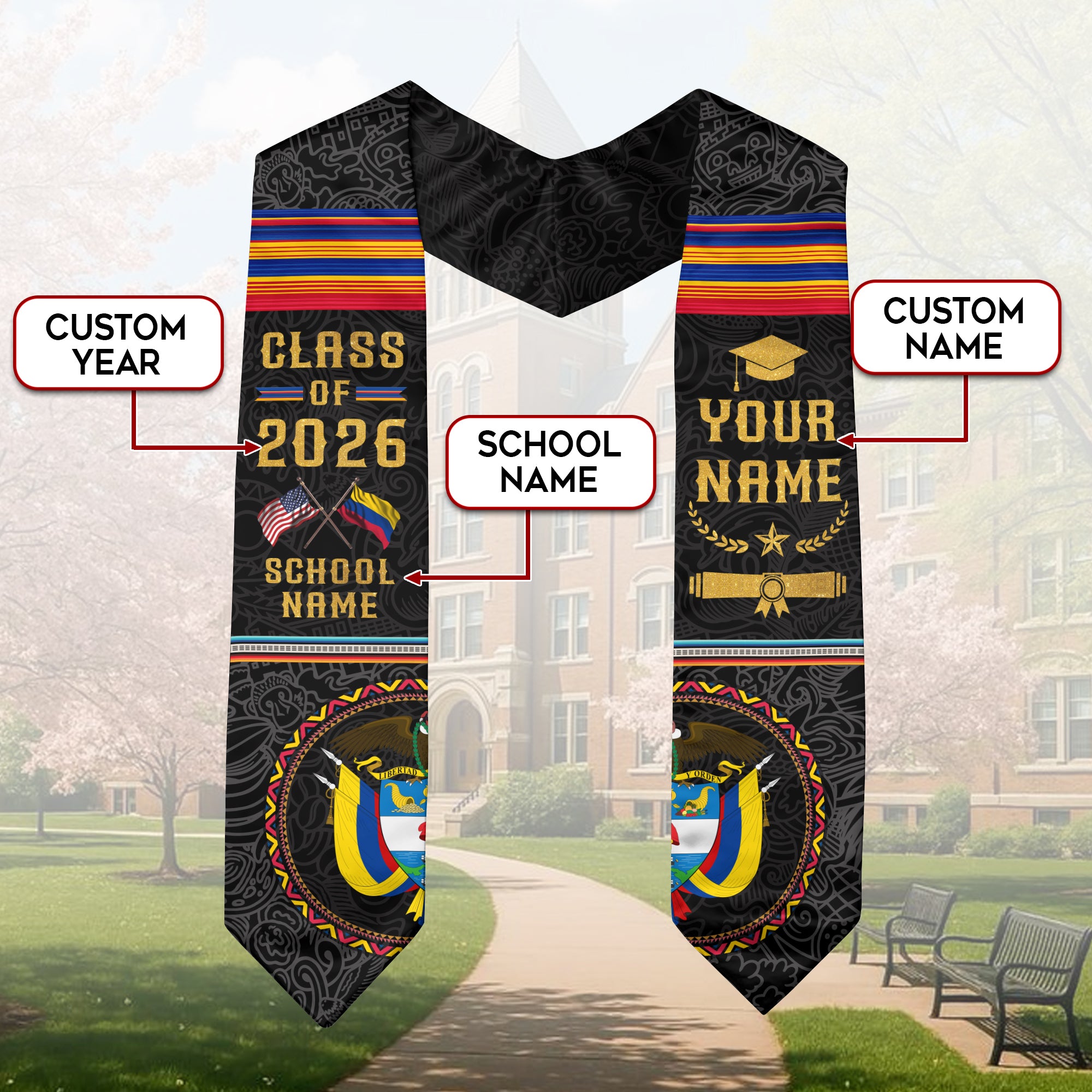 Colombian Graduation Stole 2026, National Flag Inspired Graduation Sash for Colombia Graduates
