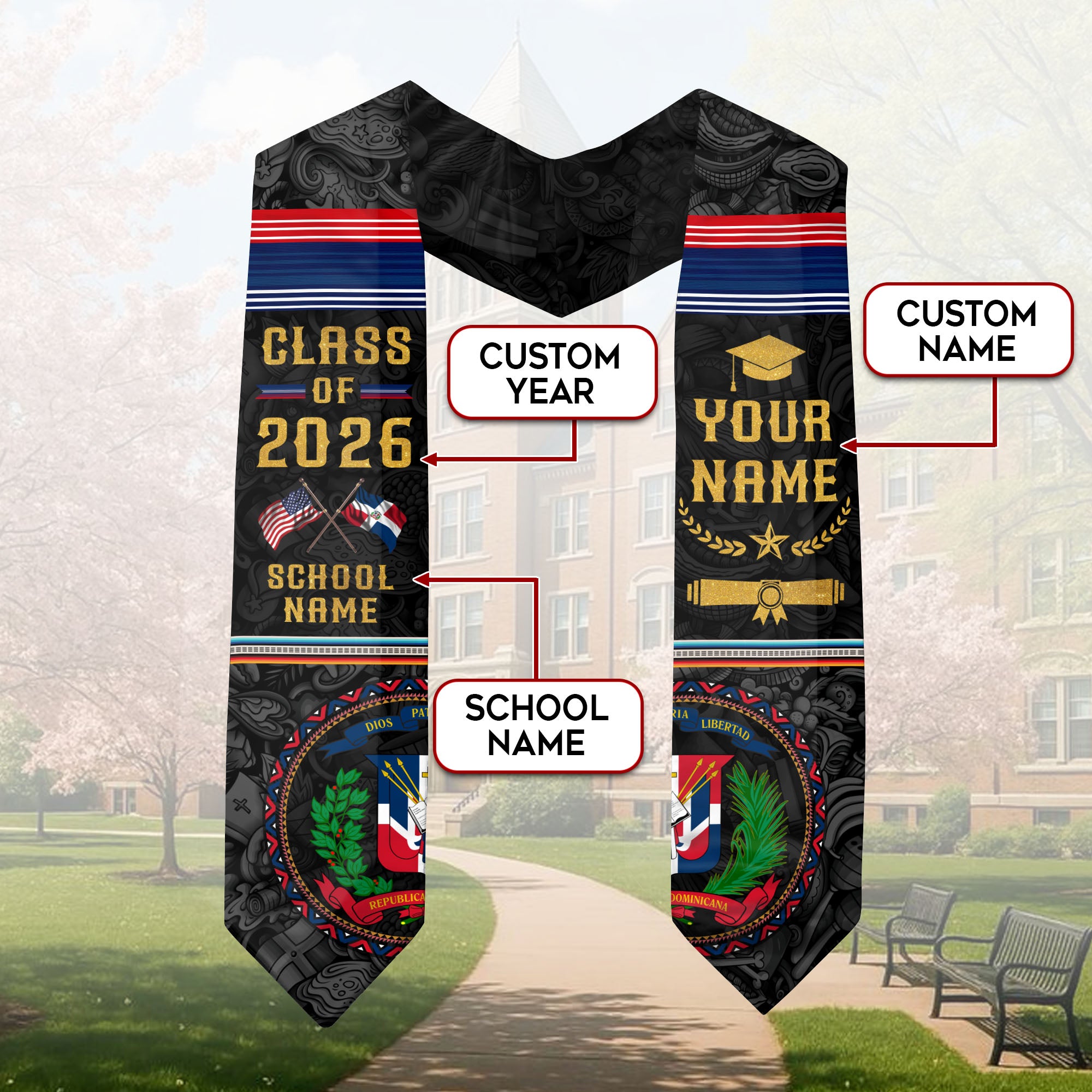 Dominican Flag Graduation Stole, Dominican Sash 2026, Stole for Dominican Pride