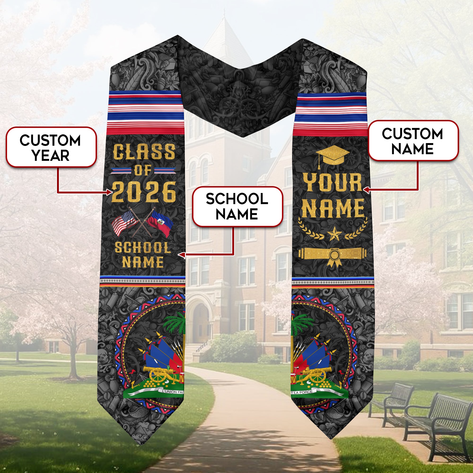 2026 Haitian Graduation Stole, Haiti Flag Sash, Haitian Cultural Graduation Sash