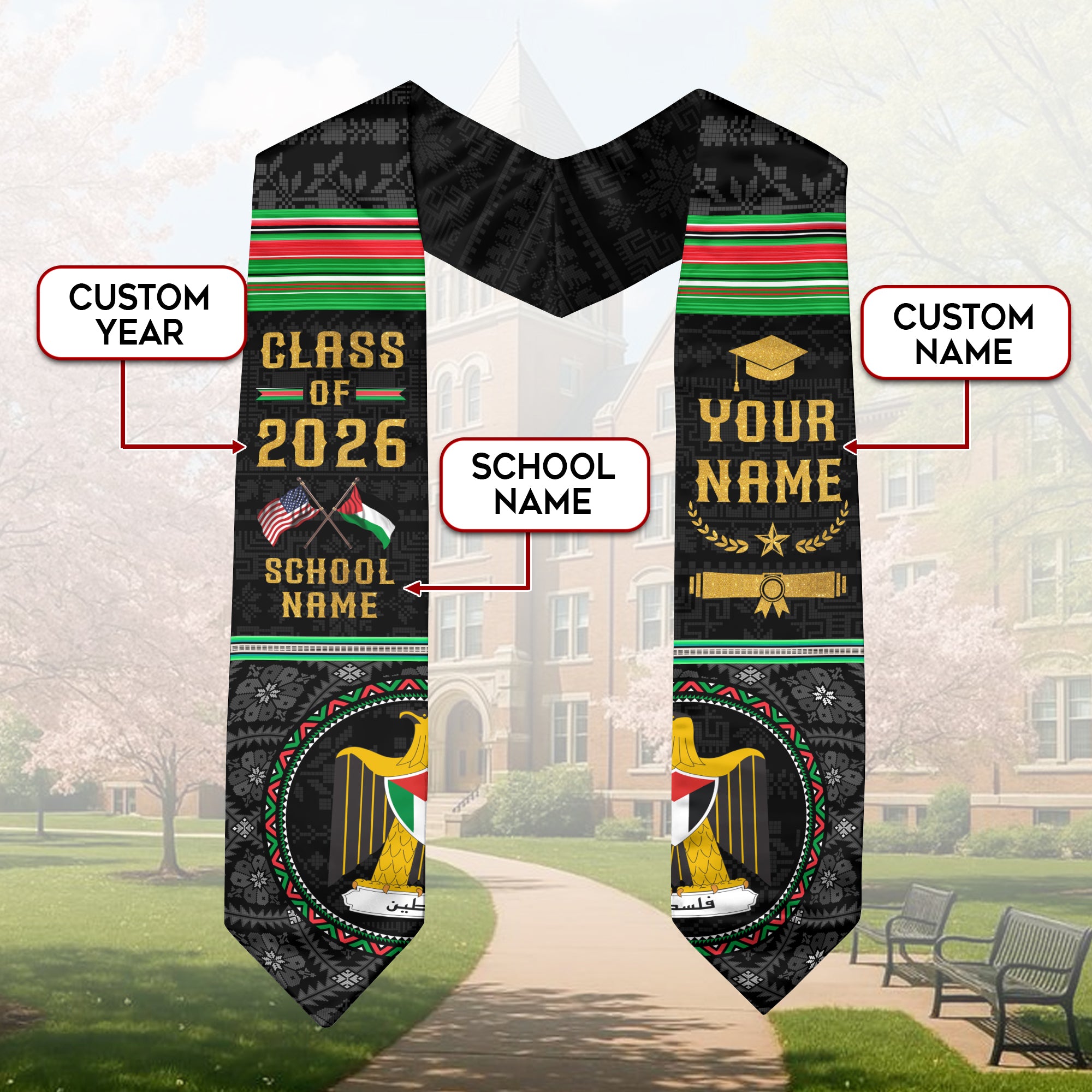 Palestinian Graduation Stole 2026, Palestine Flag Sash, Graduation Stole with Custom Details