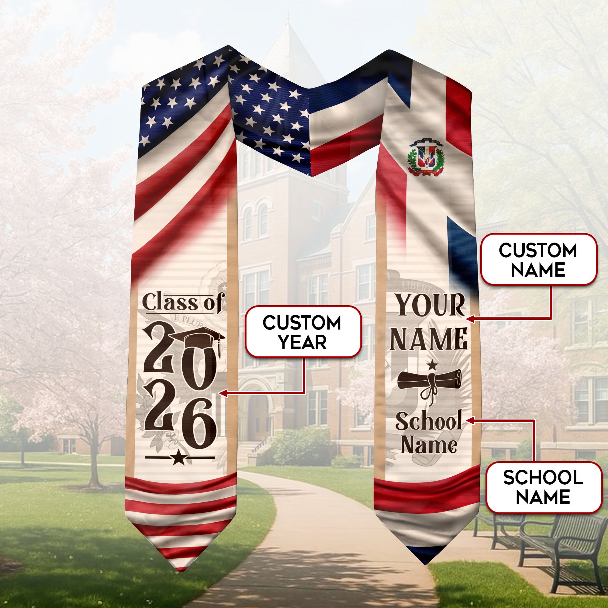 2026 Dominican Graduation Sash, Dominican Stole for Graduation, Flag Dominican Stole