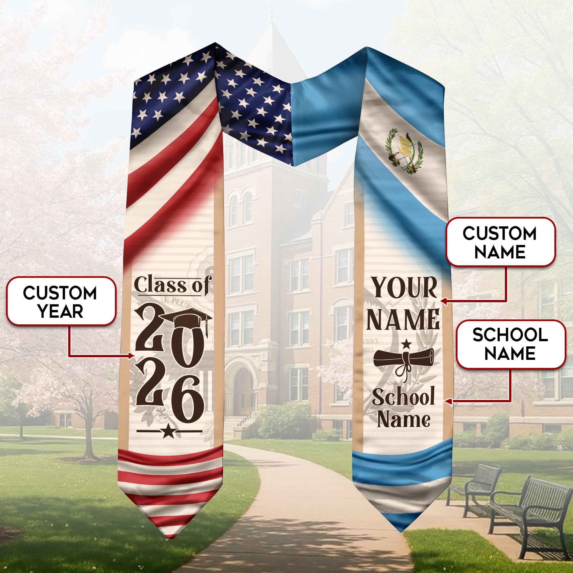 Customized Guatemala Flag Graduation Stole 2026, Guatemalan Graduation Sash, Refined Custom Finish