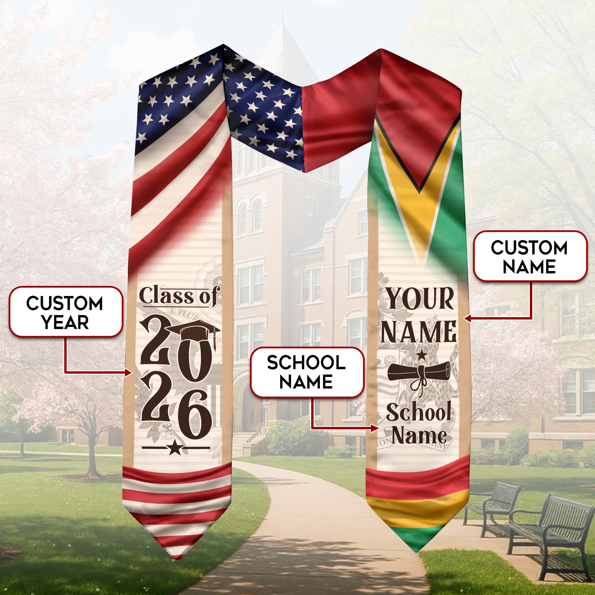 Guyanese Graduation Stole 2026, Guyana Flag Sash, Custom Graduation Sash for Graduates