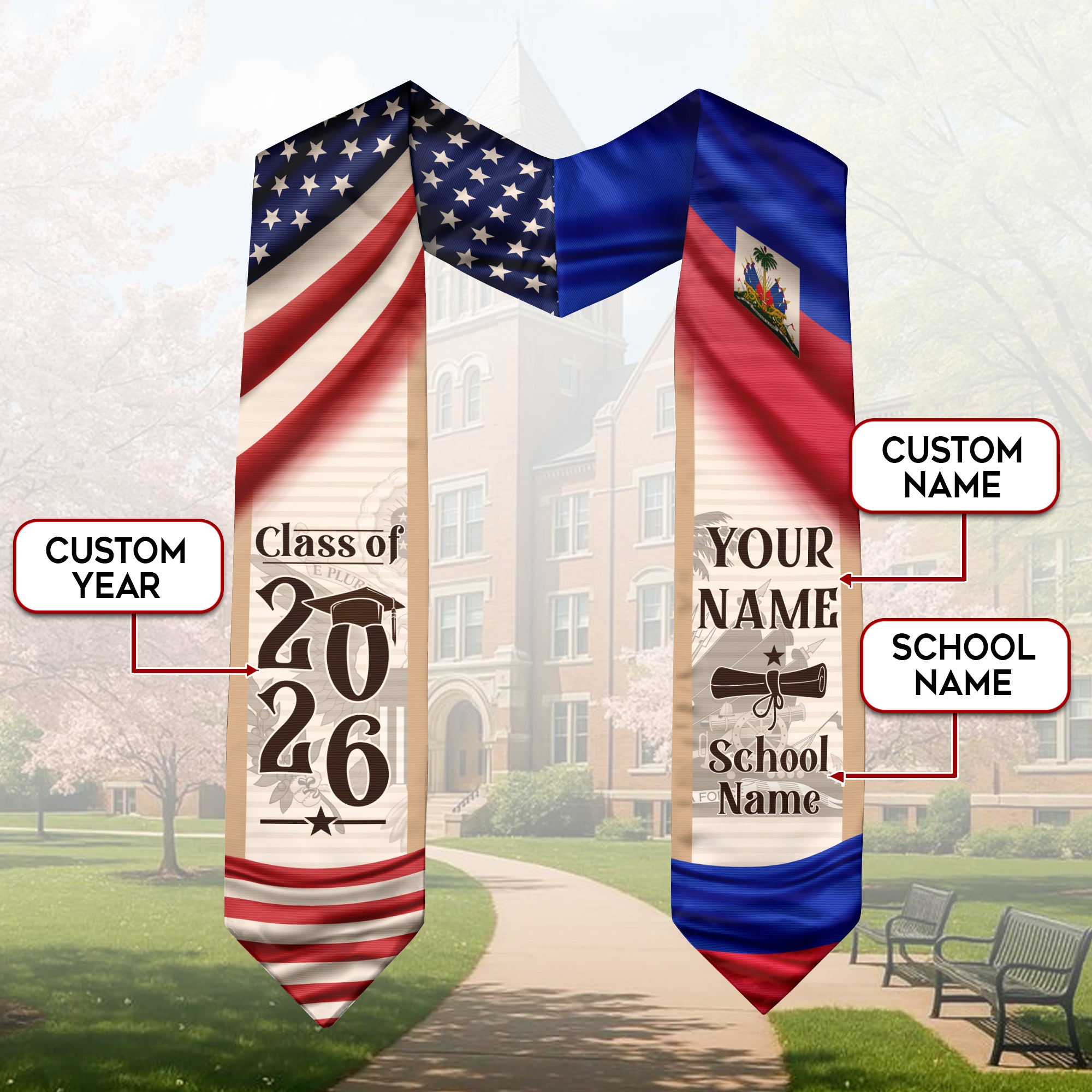 2026 Haitian Flag Stole, Graduation Sash for Haiti, Stole for Haitian Graduates