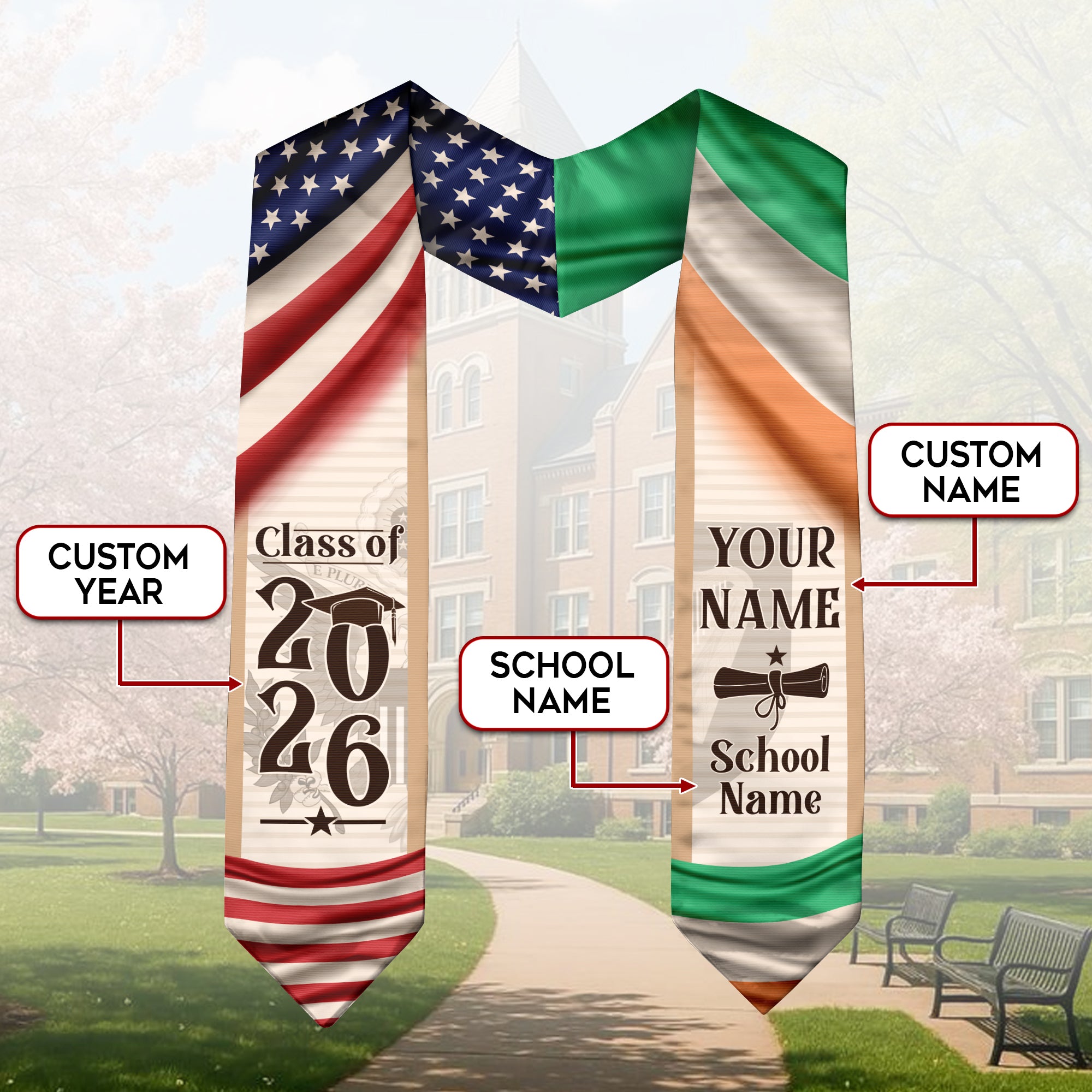 Irish Graduation Stole 2026, Ireland Flag Sash, Custom Graduation Sash for Graduates