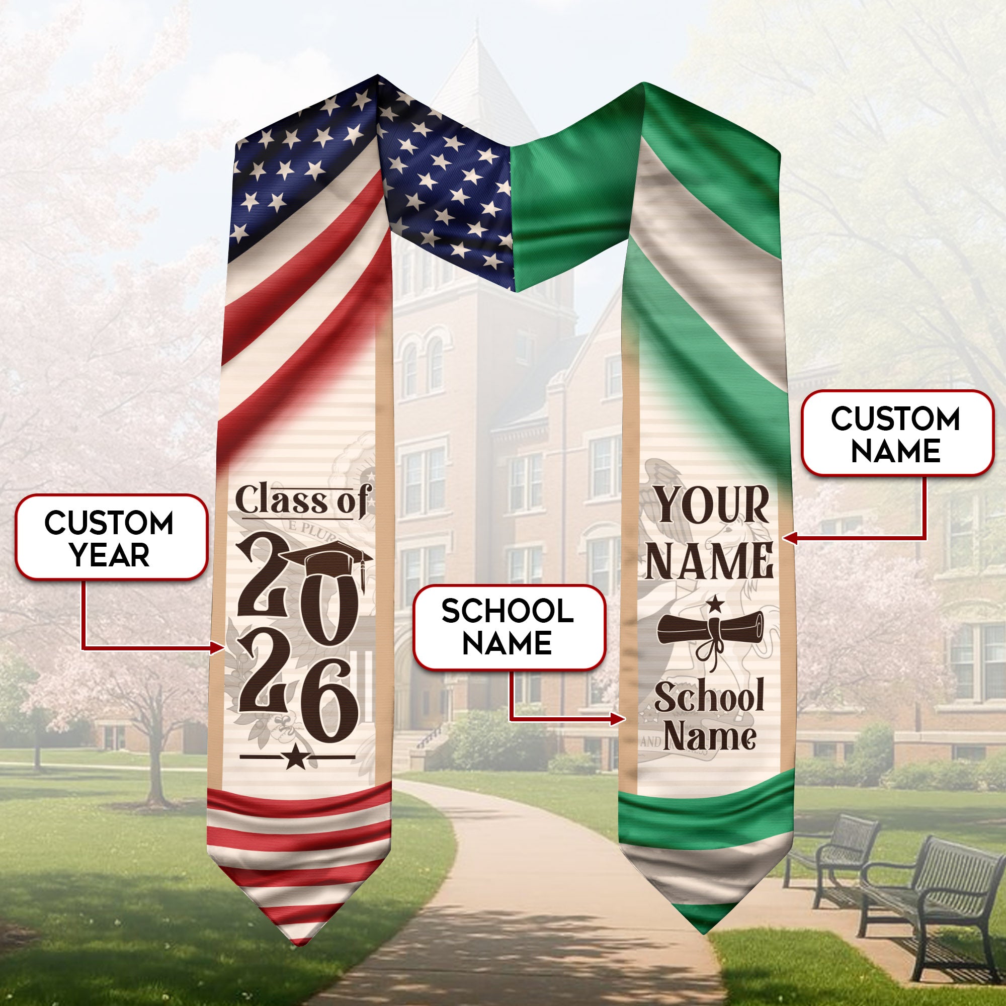 Nigeria Graduation Sash 2026, Nigerian Flag Graduation Stole, Custom Accent for Grads