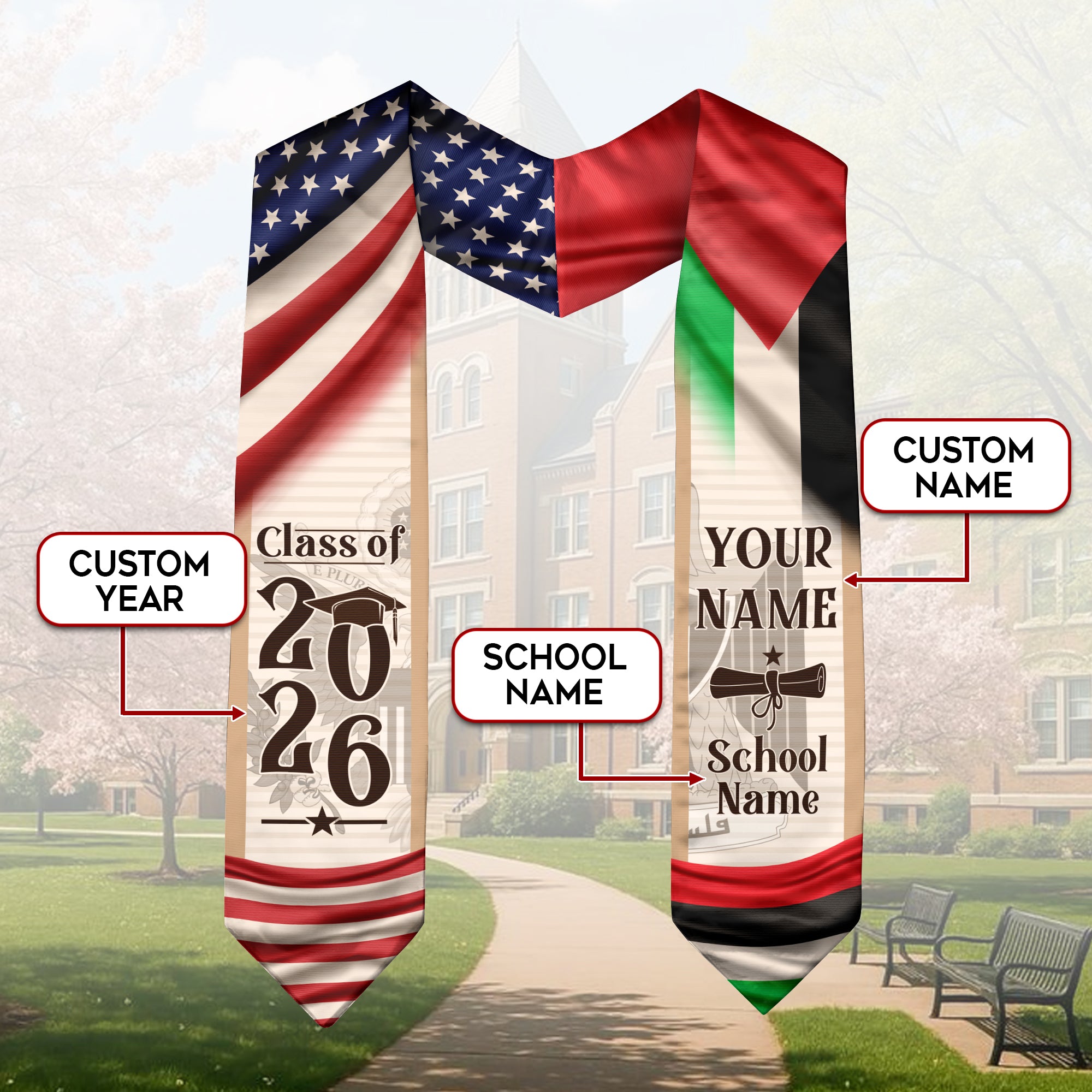 Palestine Graduation Sash 2026, Palestinian Flag Graduation Stole, Custom Accent for Grads