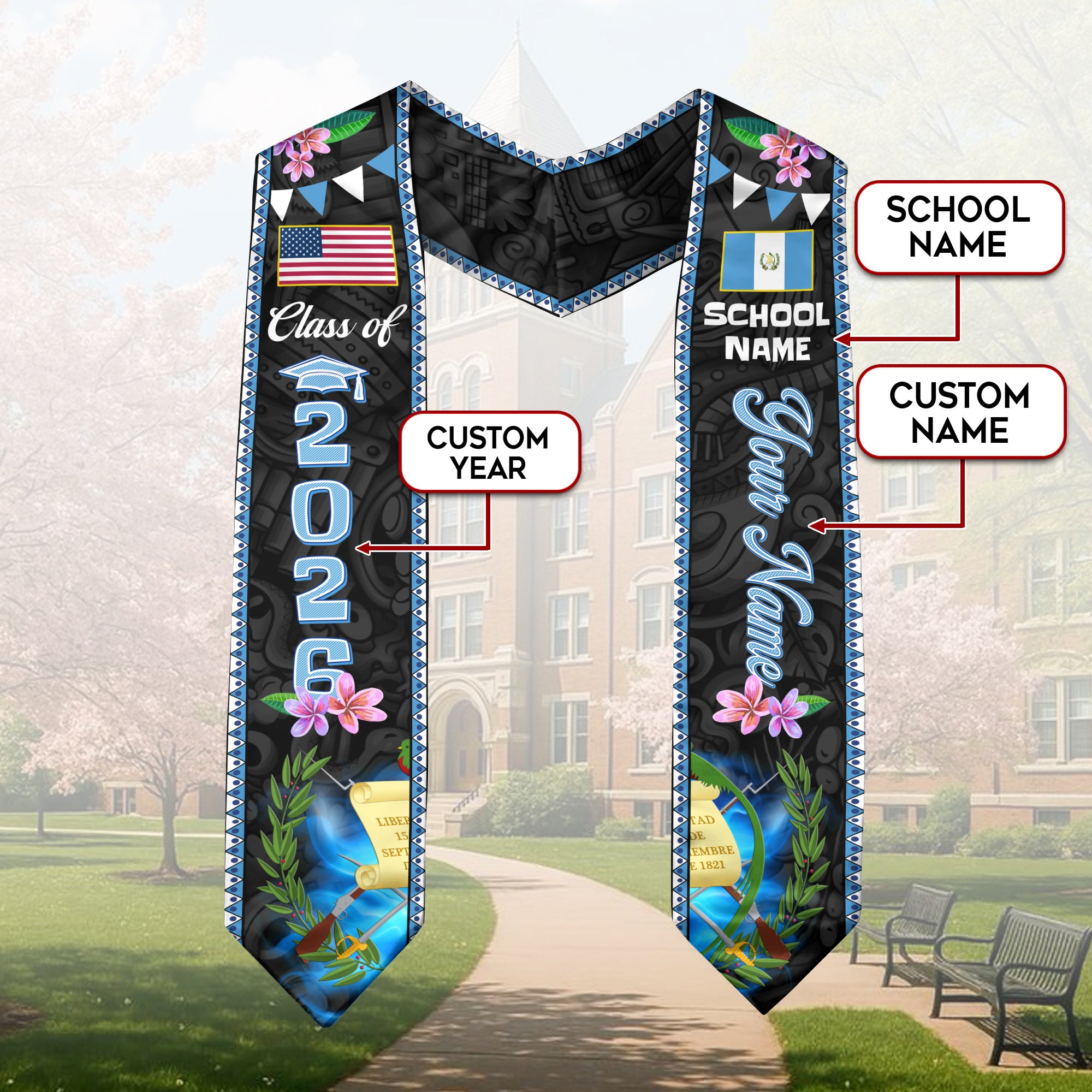 Customized Guatemala Graduation Stole, Guatemalan Sash Custom, Guatemalan Flag Stole, Custom Graduation Sash 2026, Class of 2026