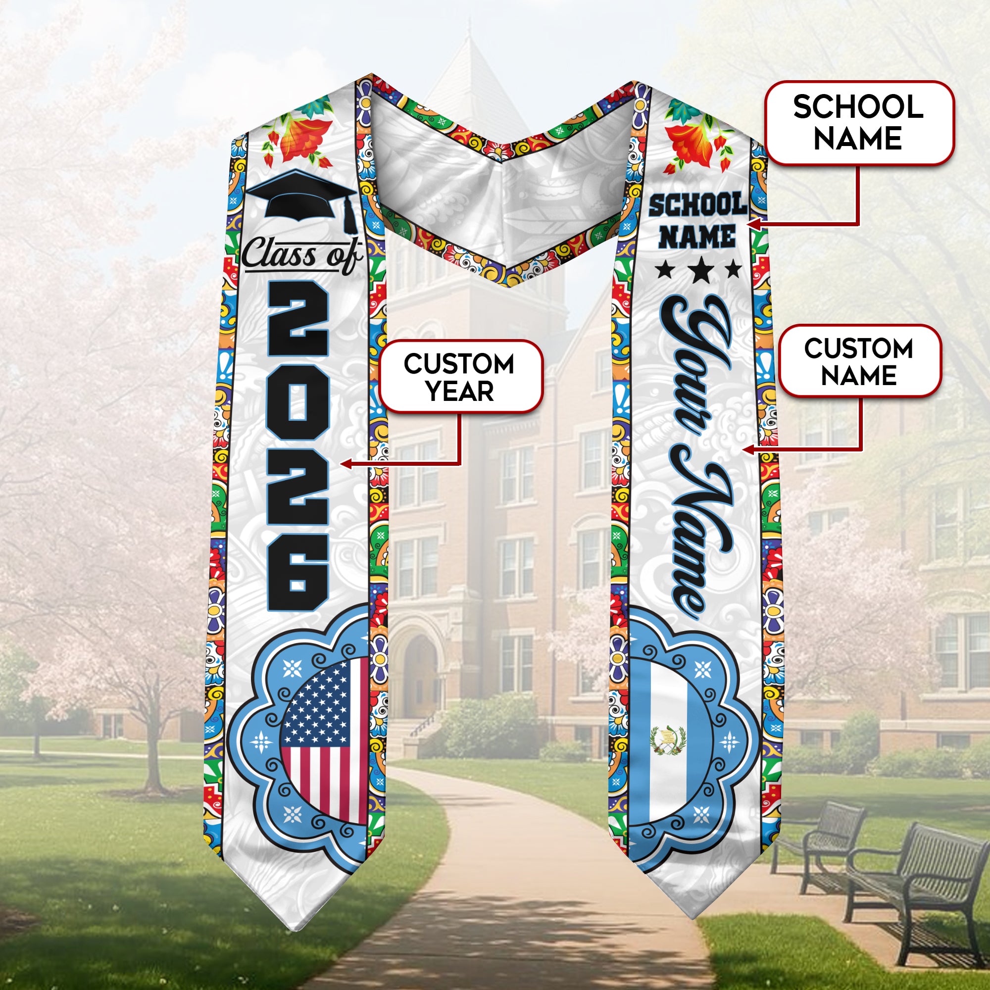 Customized Guatemala American Graduation Stole, Guatemala Flag Graduation Sash, Class of 2026