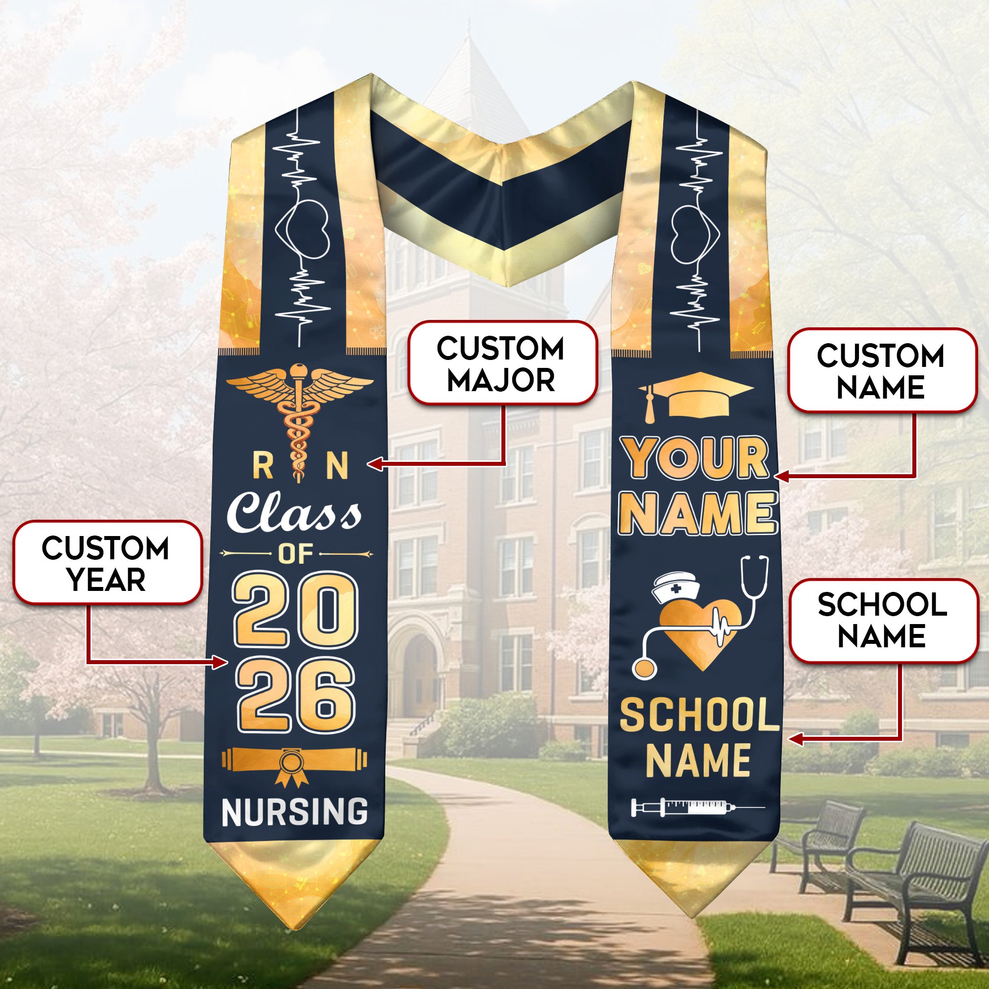 Customized RN Nursing Graduation Stole, BSN Nurse Ceremony Sash for Class of 2026