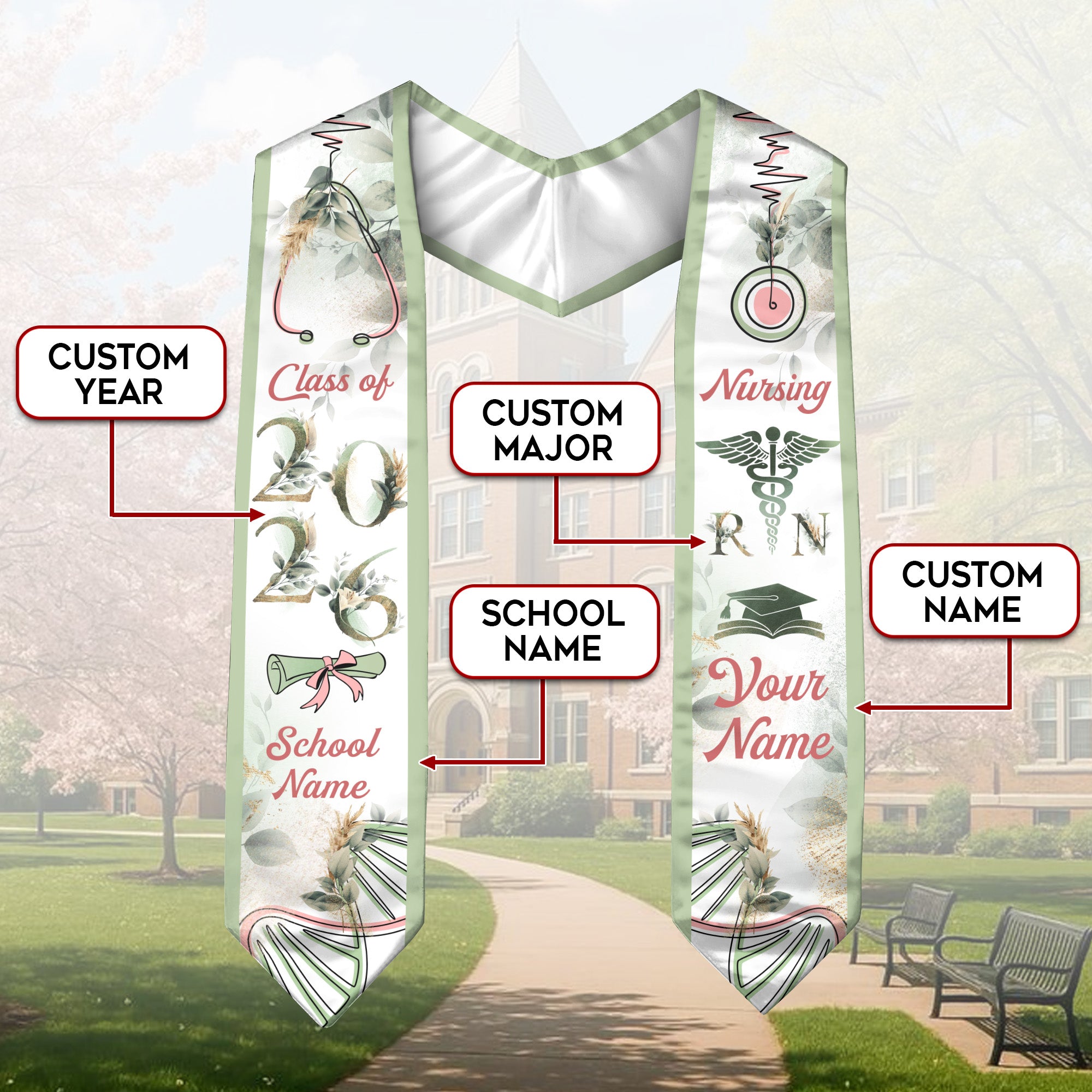 Customized RN Nurse Graduation Stole with Professional Design, BSN Sash Class of 2026