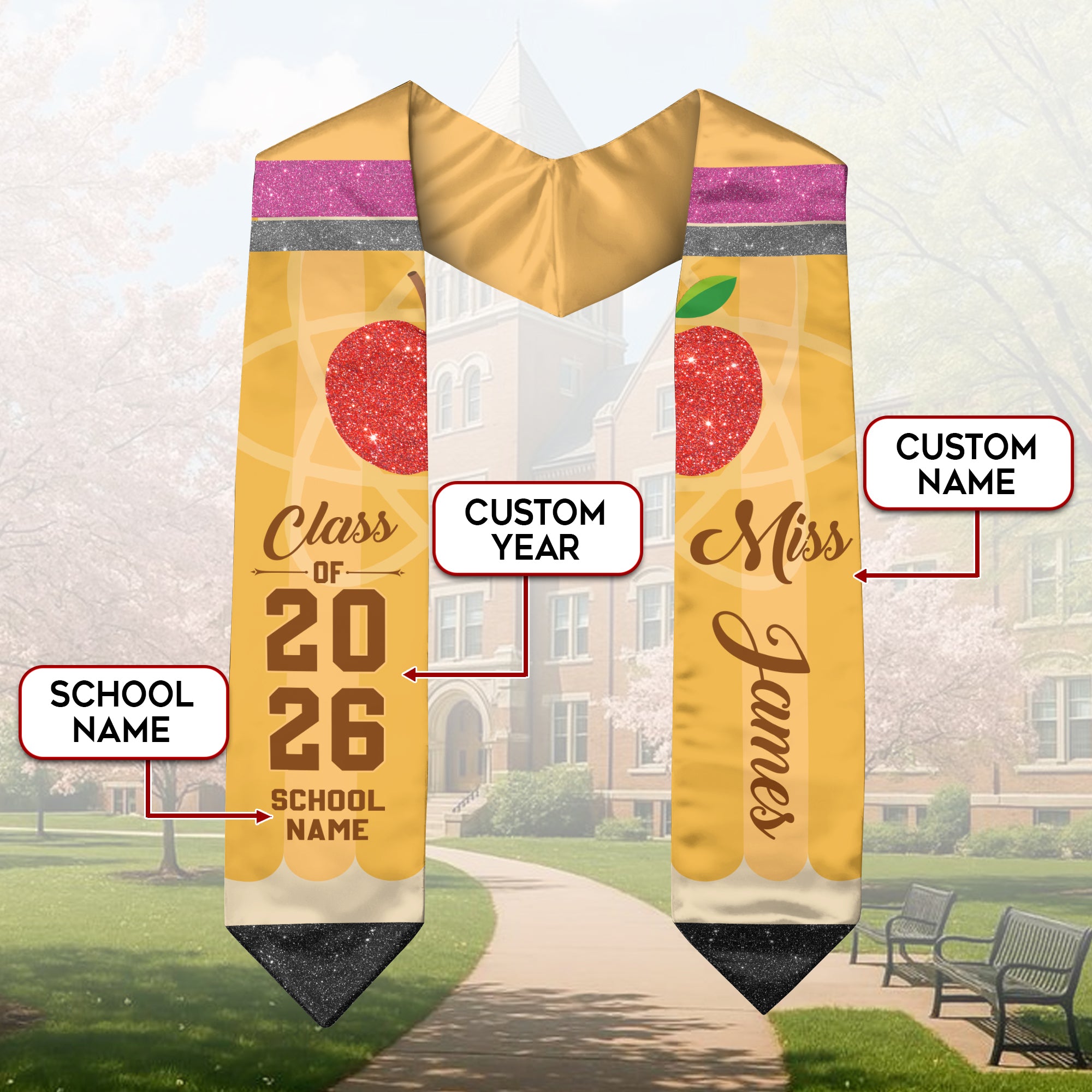Customized Teacher Graduation Sash, Professional Educator Stole for Graduation 2026