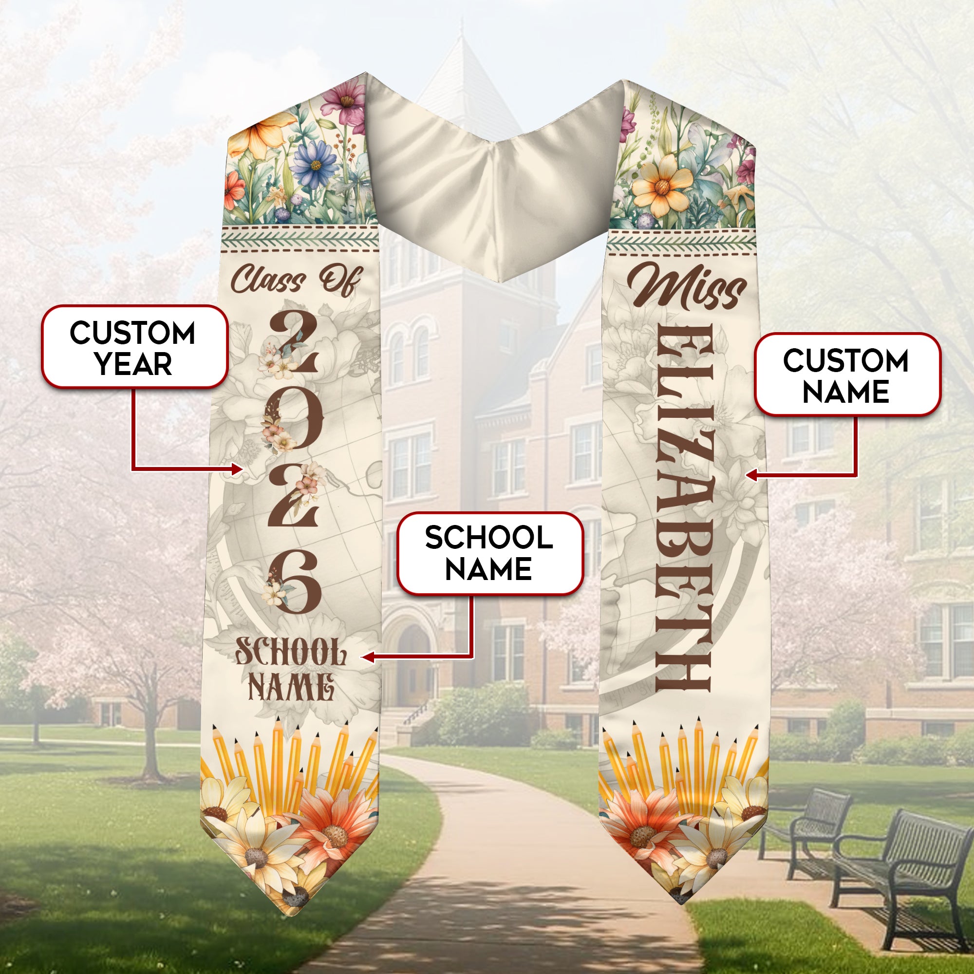 Customized Graduation Stole for Teachers, Academic Achievement Sash Celebrating Class of 2026
