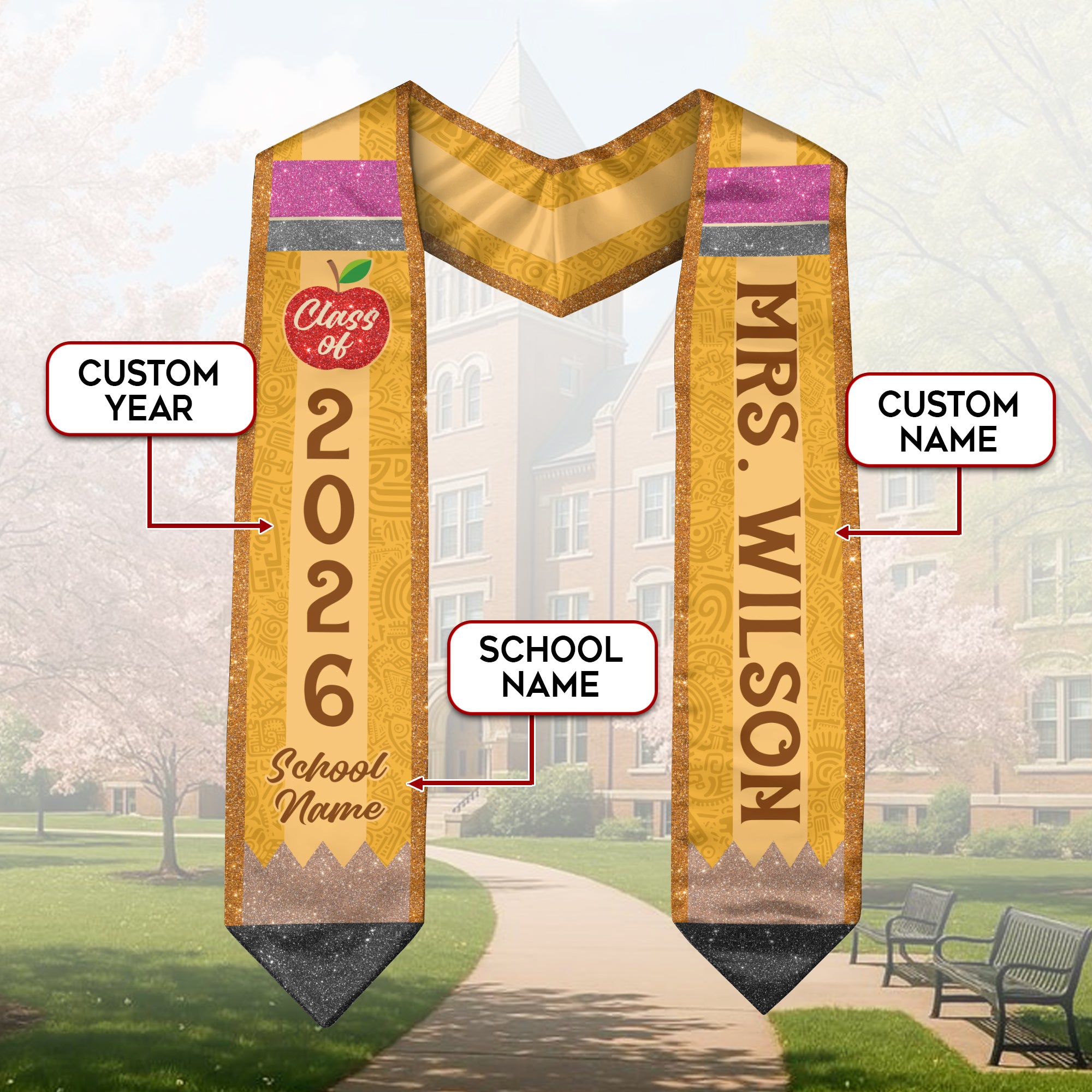 Customized Teacher Graduation Sash, Educator Recognition Stole for Commencement 2026