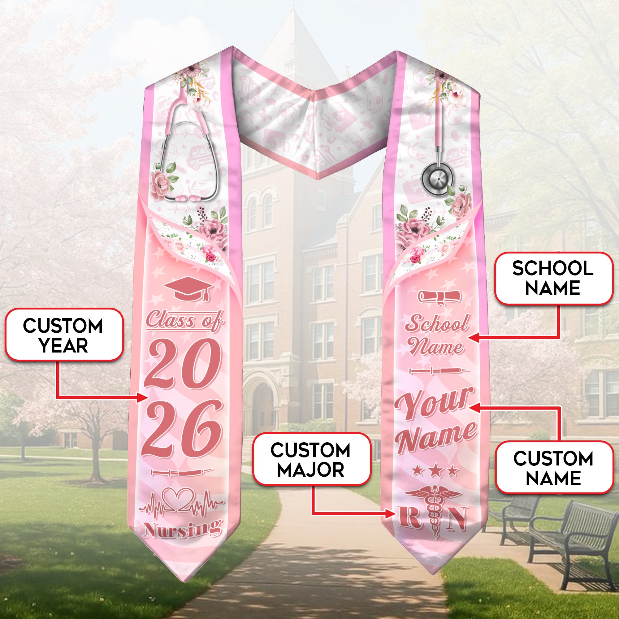 Customized Nursing Graduation Stole for Registered Nurses, BSN Celebration Sash 2026