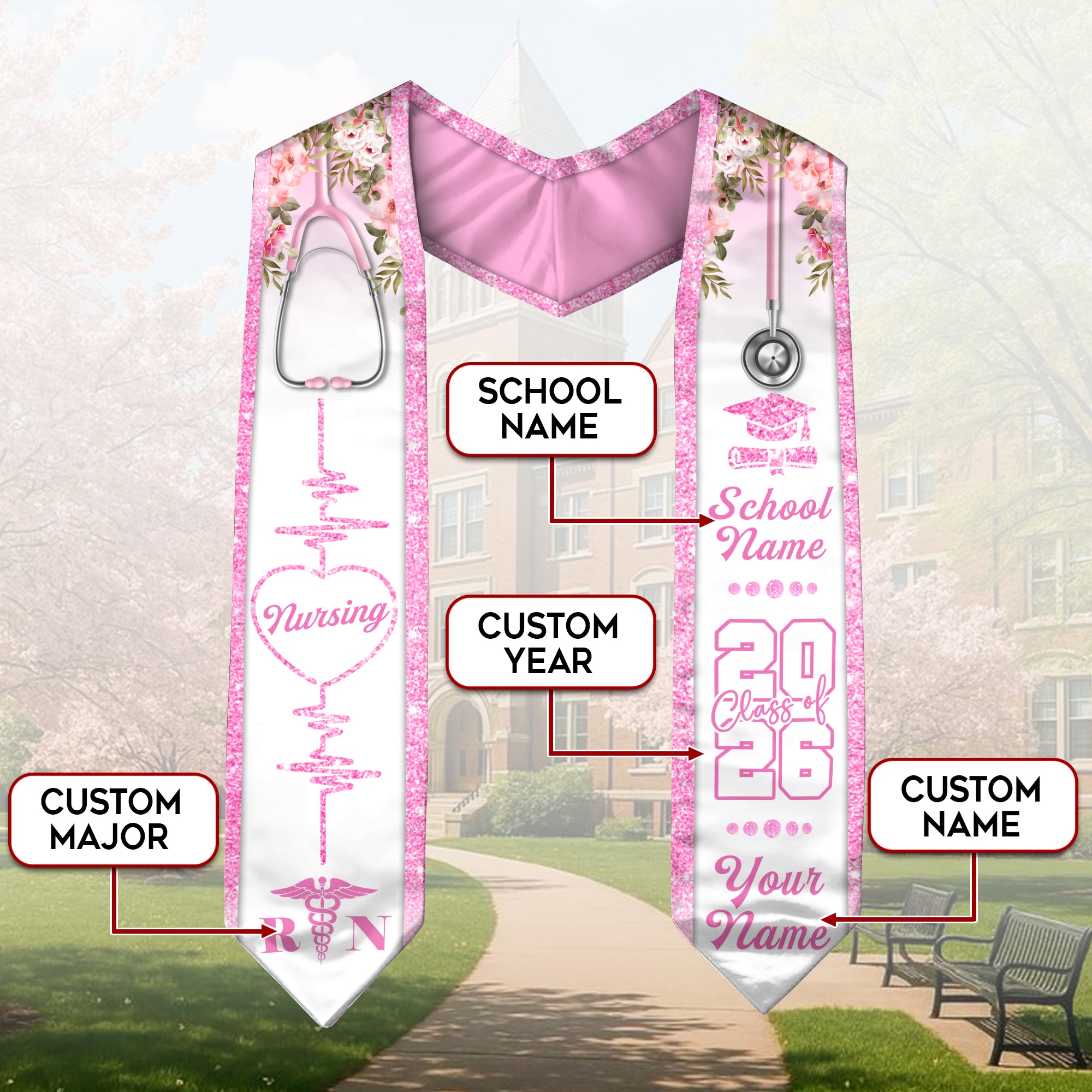 Customized RN Graduation Stole Designed for Nursing School Ceremonies, Class of 2026