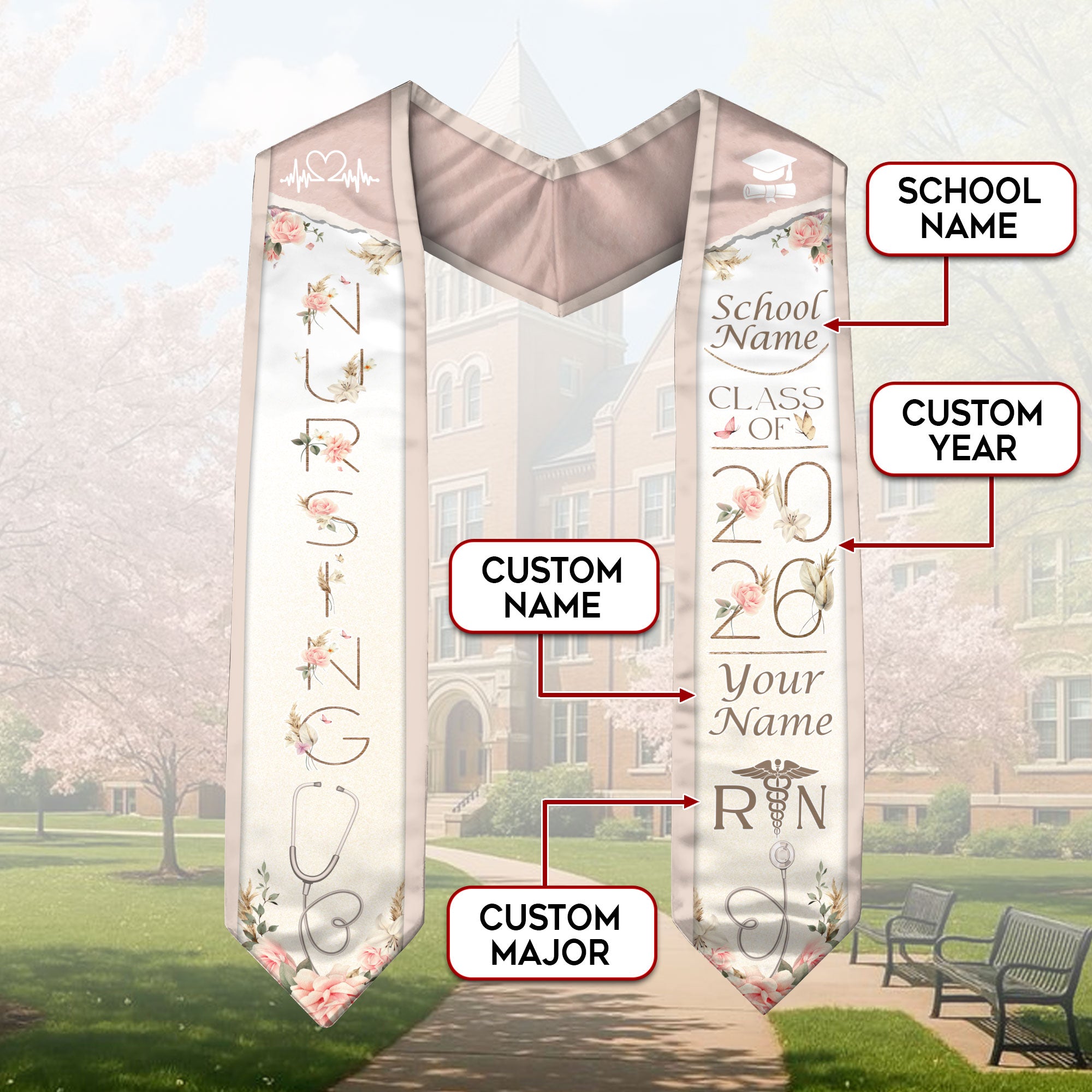 Customized BSN Nursing Graduation Stole for RN Students, Professional Sash 2026