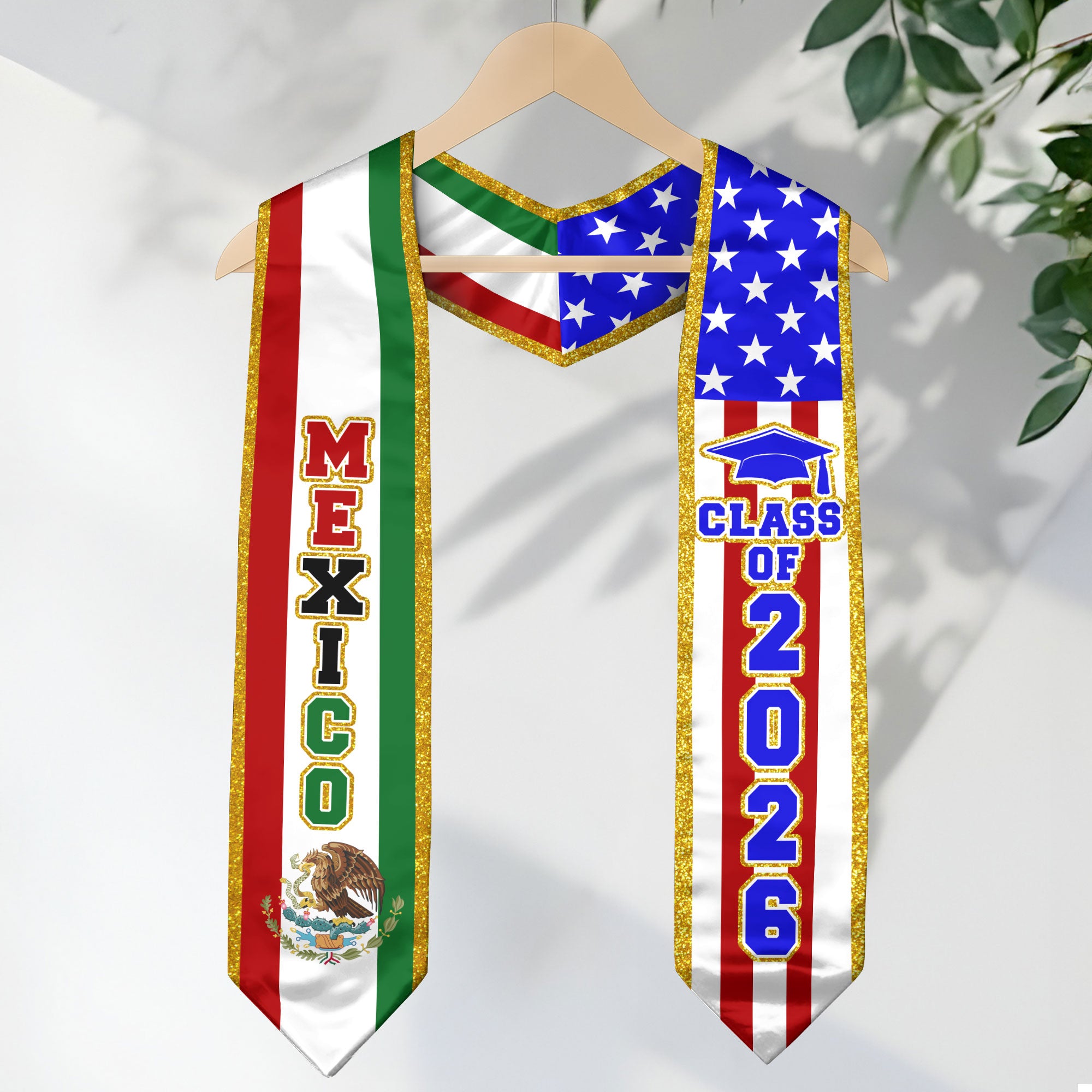 Mexico Flag Graduation Stole 2026, Mexican Sash for Graduation, Classic Photo Ceremony