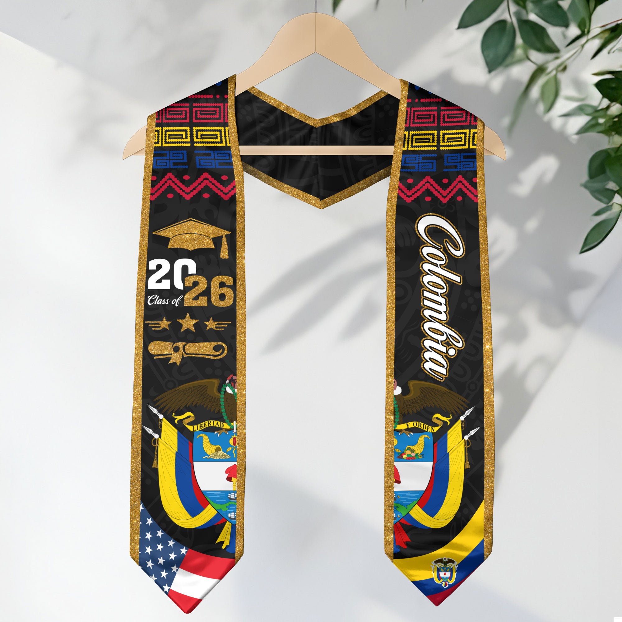 Colombia Flag Graduation Sash 2026, Classic Graduation Stole for Academic Ceremony Class of 2026