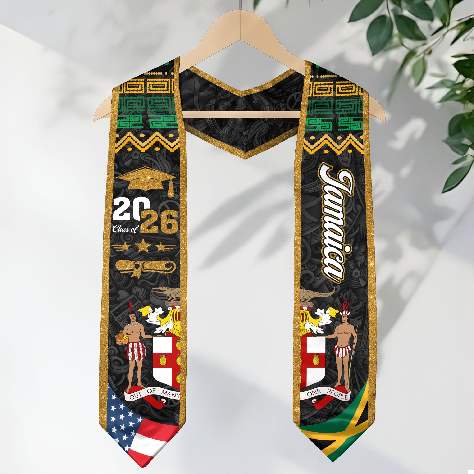 Jamaica American Graduation Stole, Jamaica Flag Graduation Sash Class of 2026