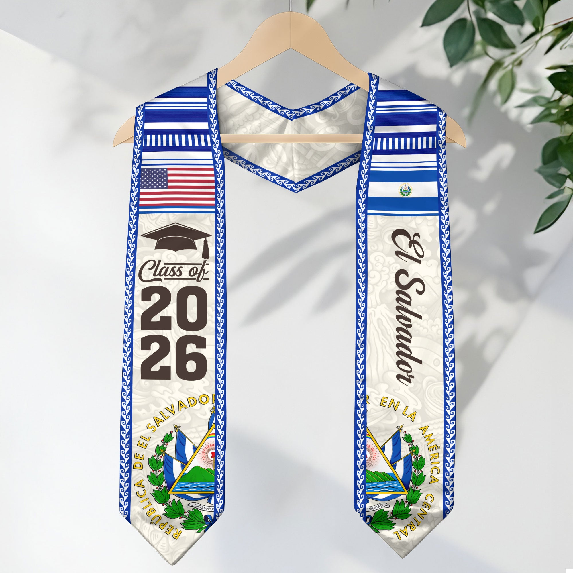El Salvador American Graduation Stole, El Salvador Flag Graduation Sash Class of 2026