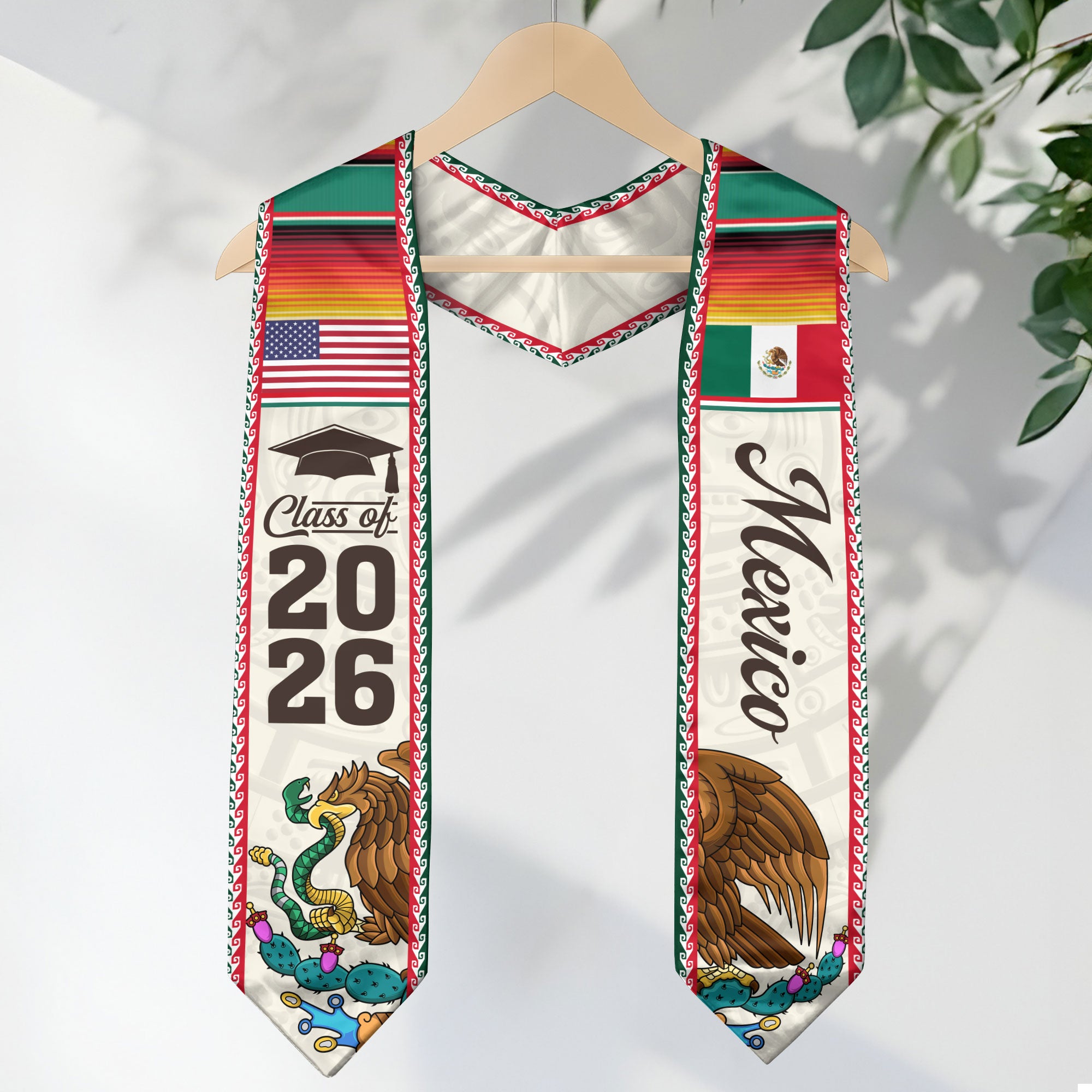 Mexico Graduation Stole 2026, Mexico Flag Sash, Classic Graduation Stole for Class 2026