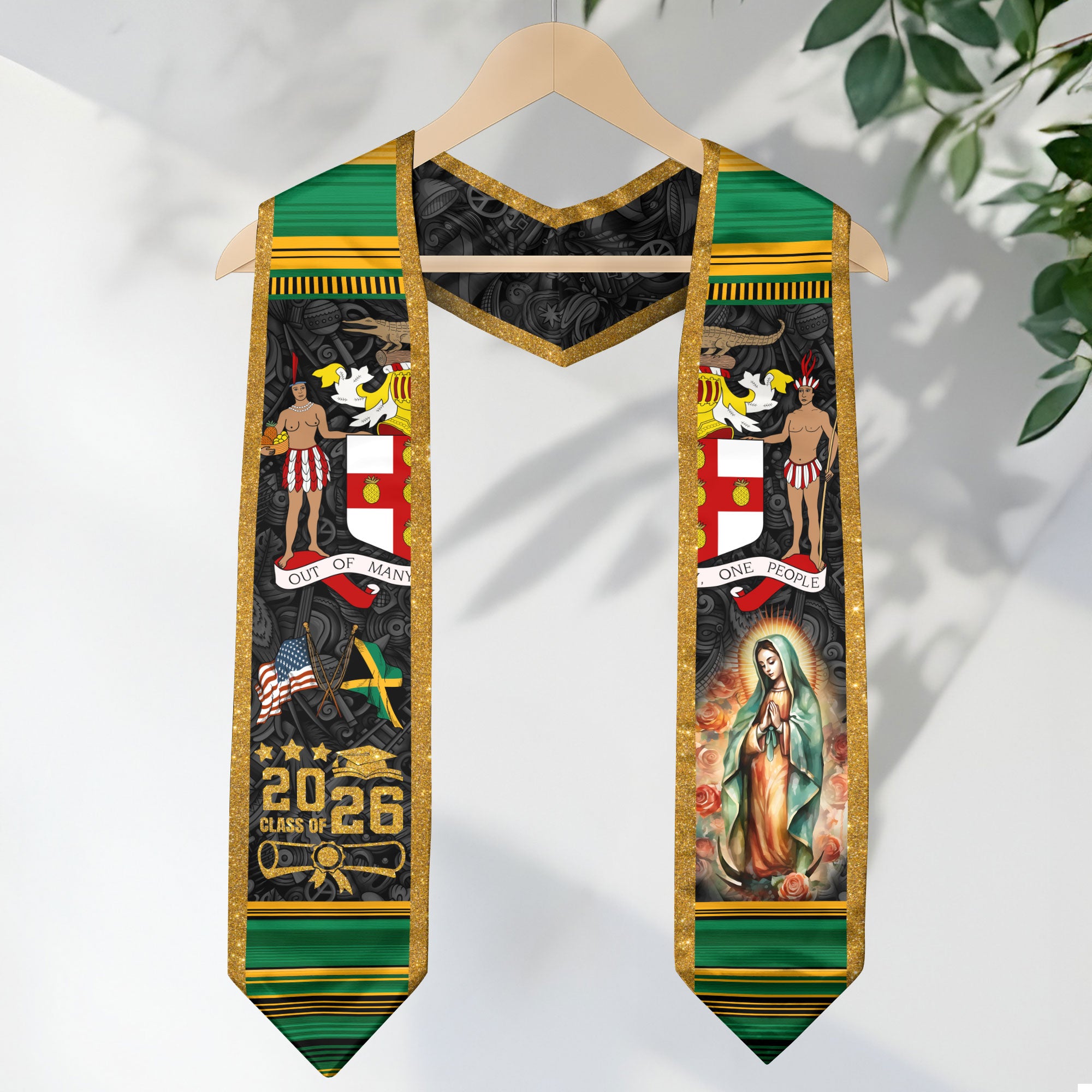 Jamaica Graduation Stole 2026, Jamaican Flag Graduation Sash, Classic Academic Stole for Class of 2026