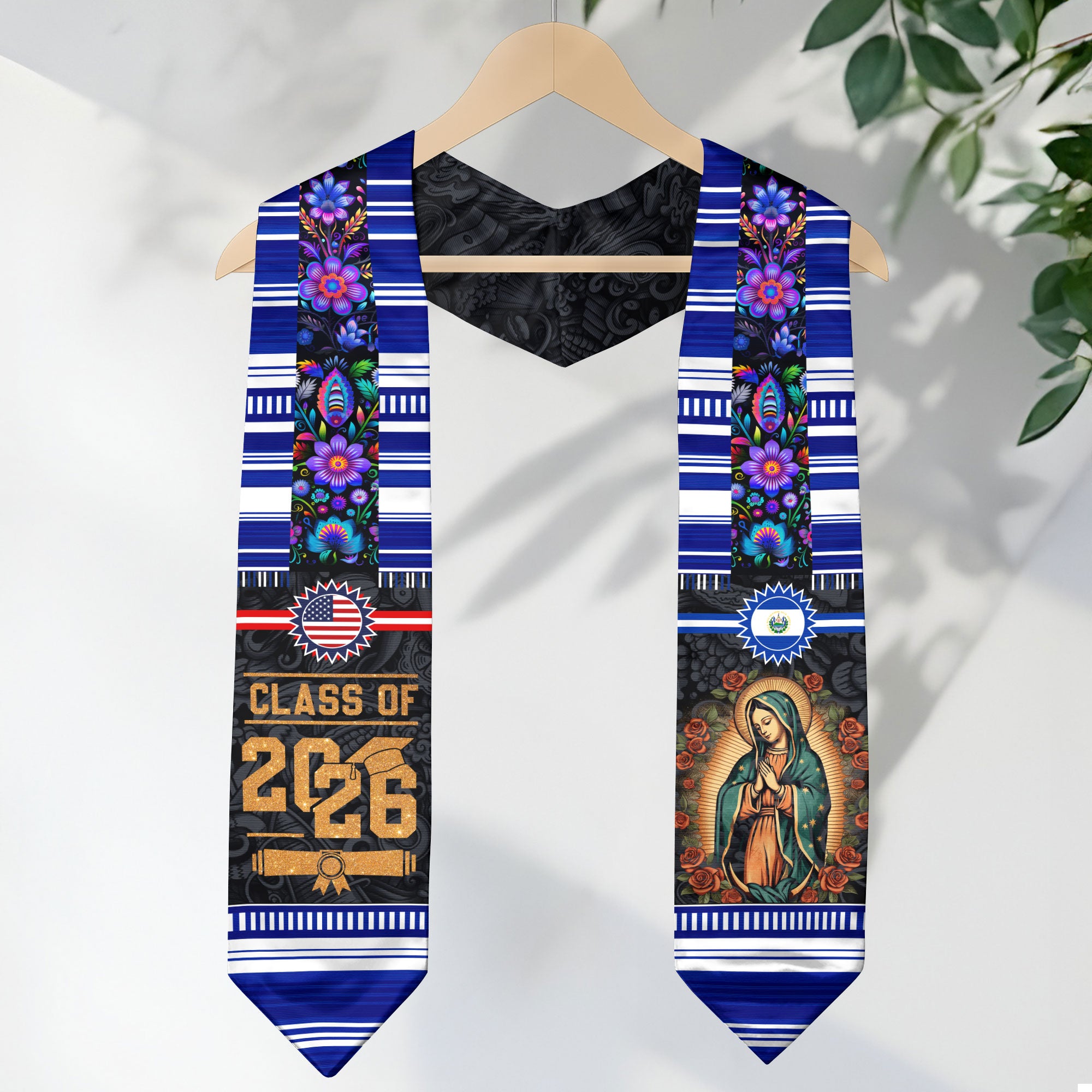 Salvadoran Flag Graduation Stole 2026, El Salvador Graduation Sash for Academic Ceremony Event