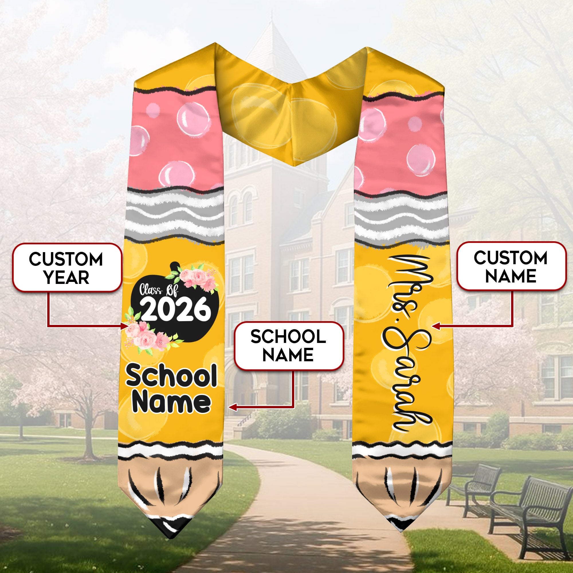 Customized Teacher Graduation Sash, Educational Achievement Stole for Commencement 2026