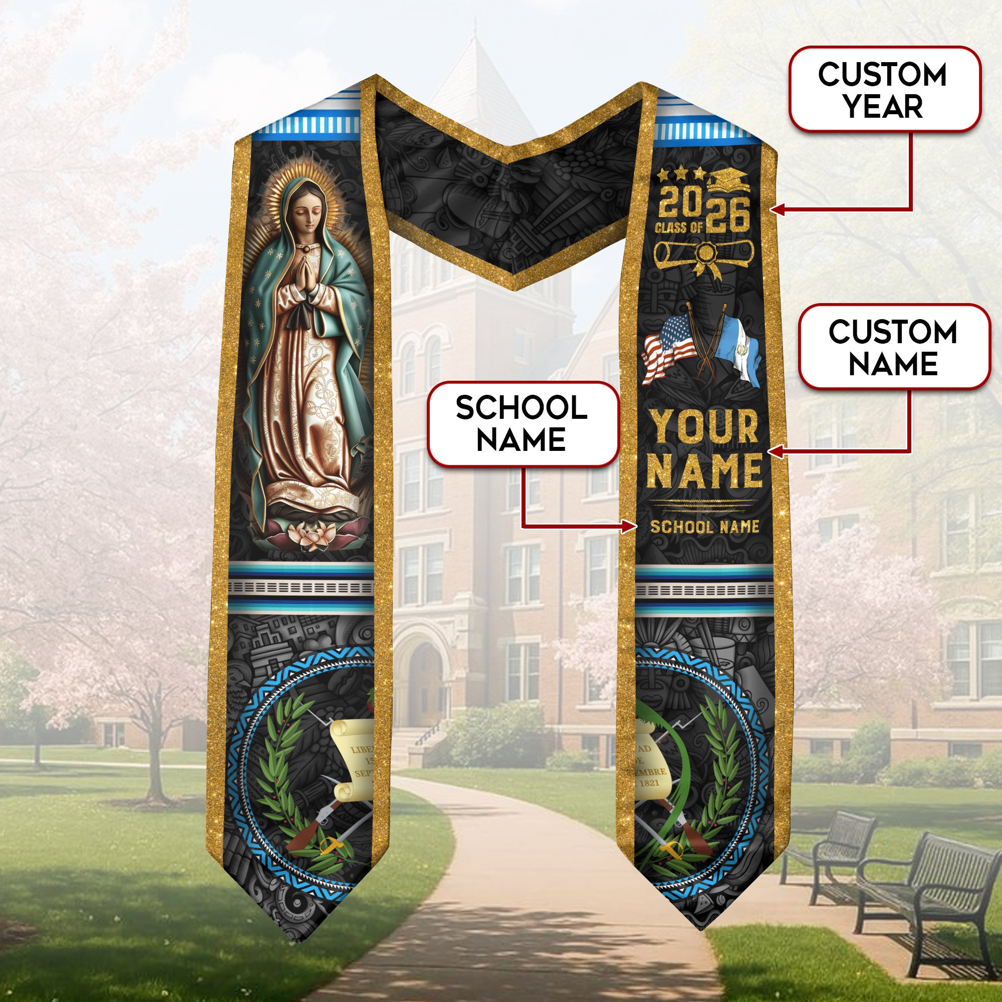 Guatemala Graduation Stole 2026, Guatemalan Flag Graduation Sash, Custom Grad Stole