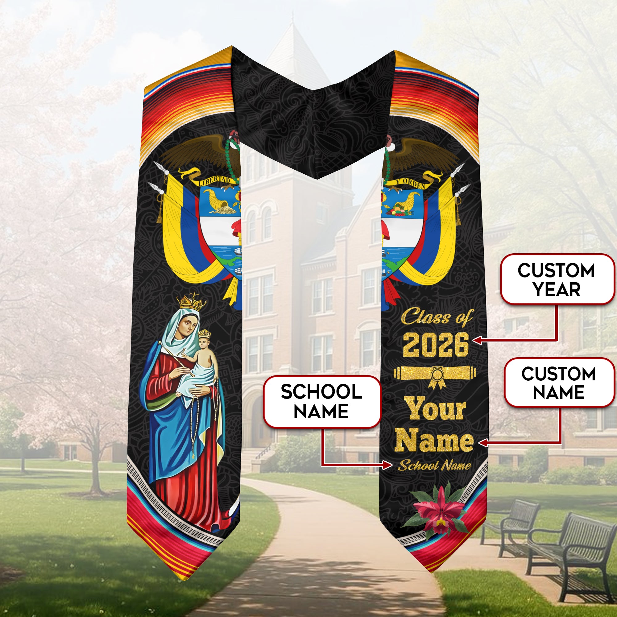 Colombian Flag Graduation Sash 2026, Colombia Stole, Signature Custom Finish for Grads