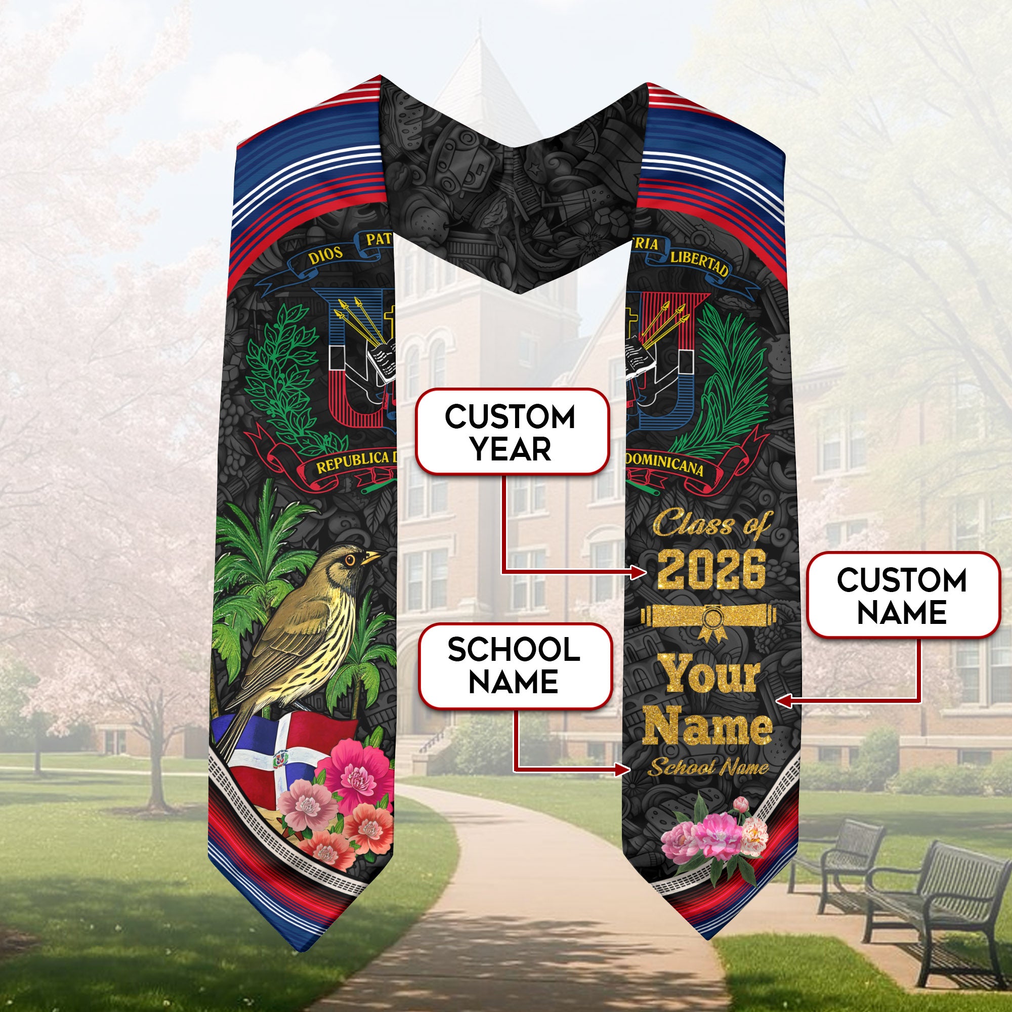 Dominican Flag Graduation Sash 2026, Dominican Graduation Stole, Custom Accent for 2026