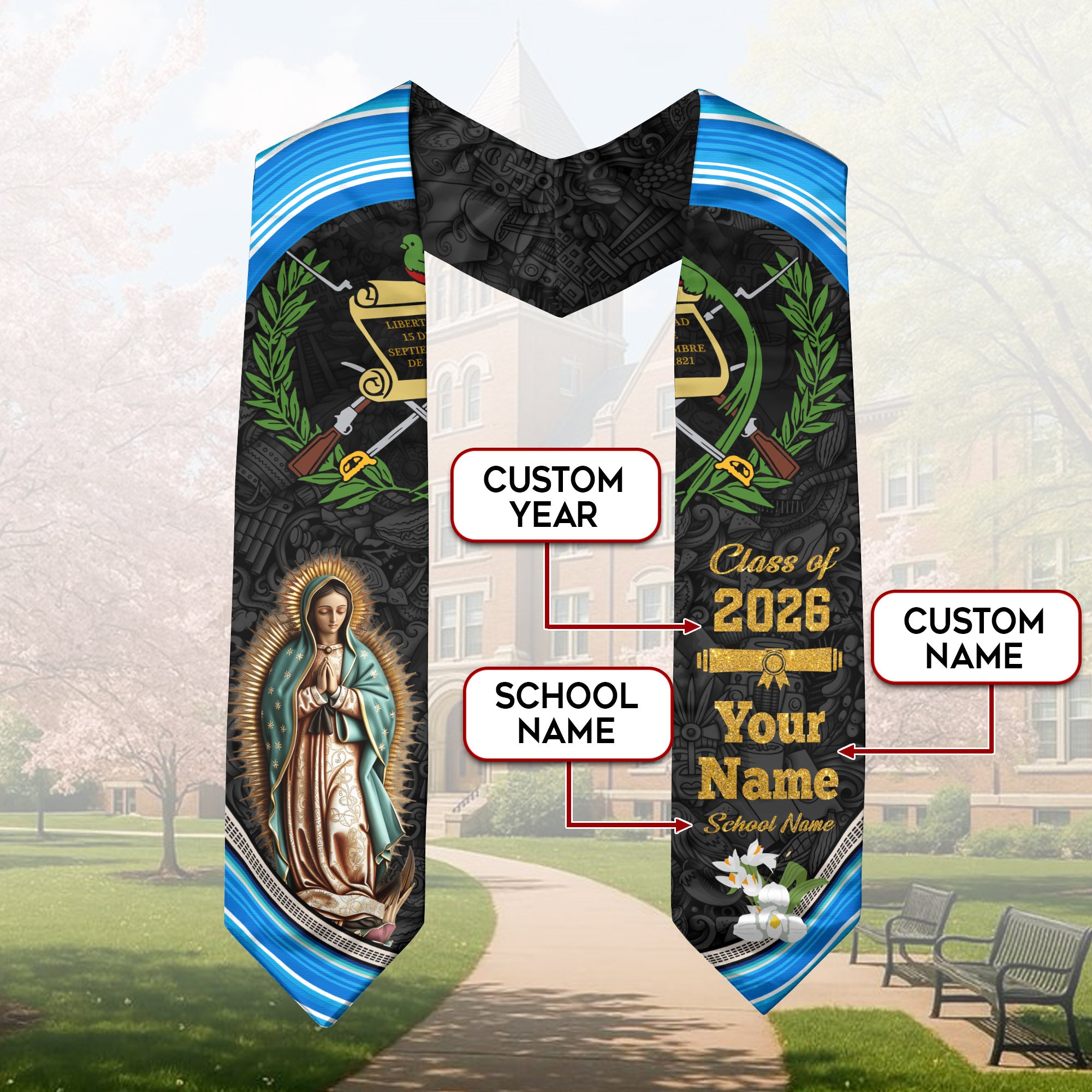 Guatemalan Flag Graduation Sash 2026, Guatemala Stole, Custom Graduation Stole 2026