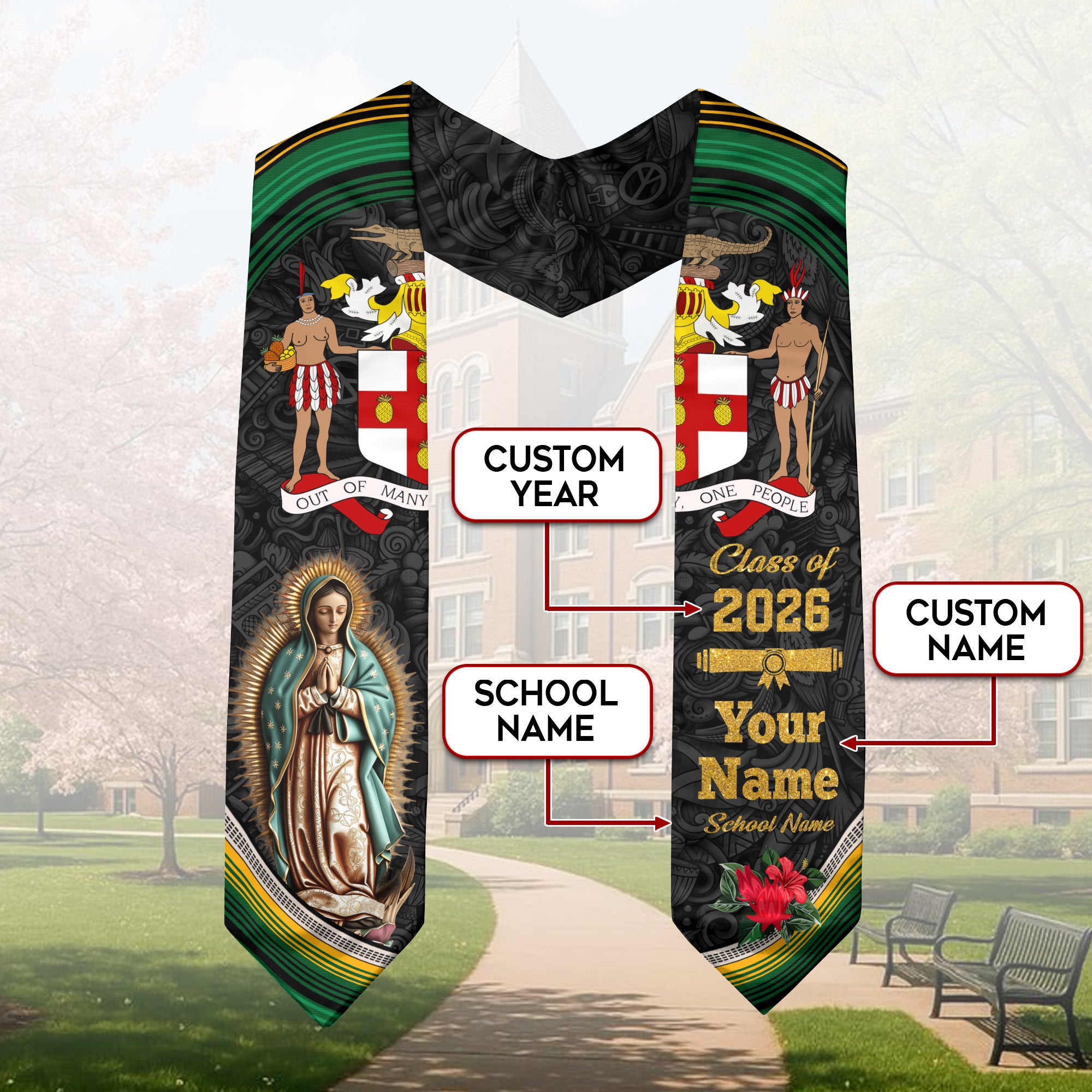 Jamaican Flag Graduation Sash 2026, Jamaica Stole, Custom Graduation Stole for 2026