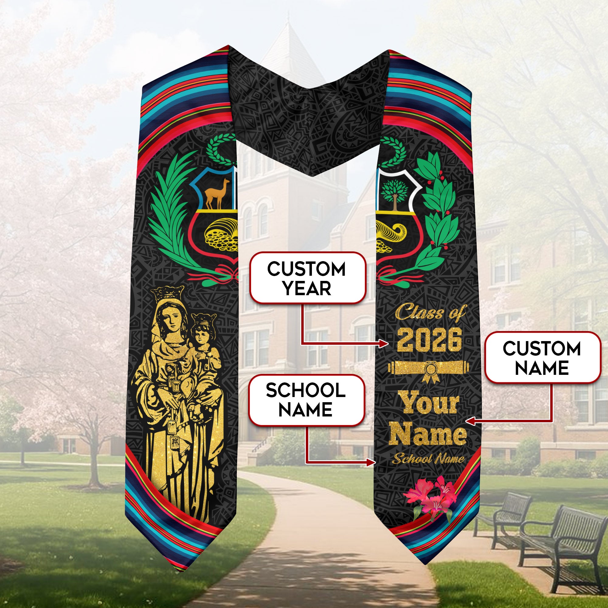 Peruvian Flag Graduation Sash 2026, Peru Graduation Stole, Bespoke Touch for Graduates