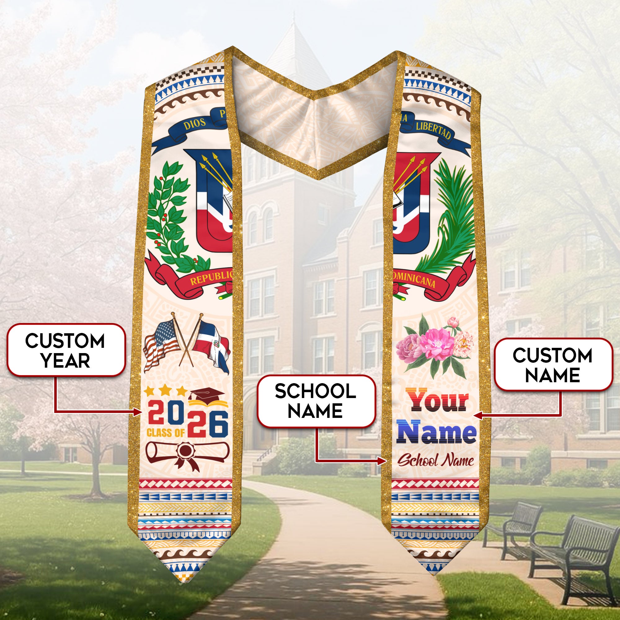 Dominican Graduation Sash 2026, Dominican Flag Graduation Stole, Custom Touch Option