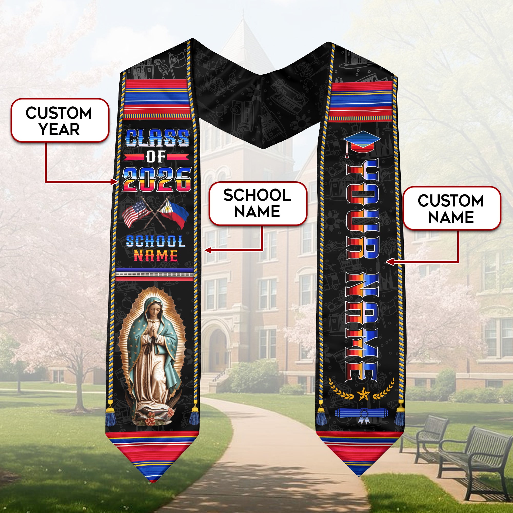 Custom Philippines Graduation Sash 2026, Filipino Flag Stole, Graduation Stole 2026