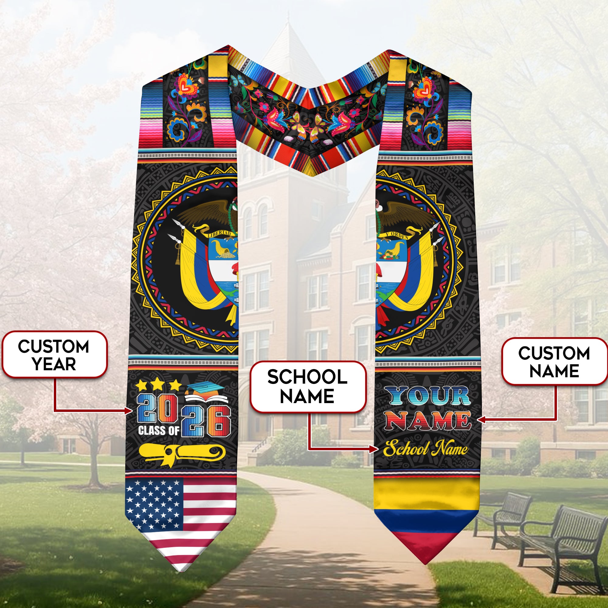 Colombian Graduation Stole 2026, Colombia Flag Sash, Personalized Touch for Graduates
