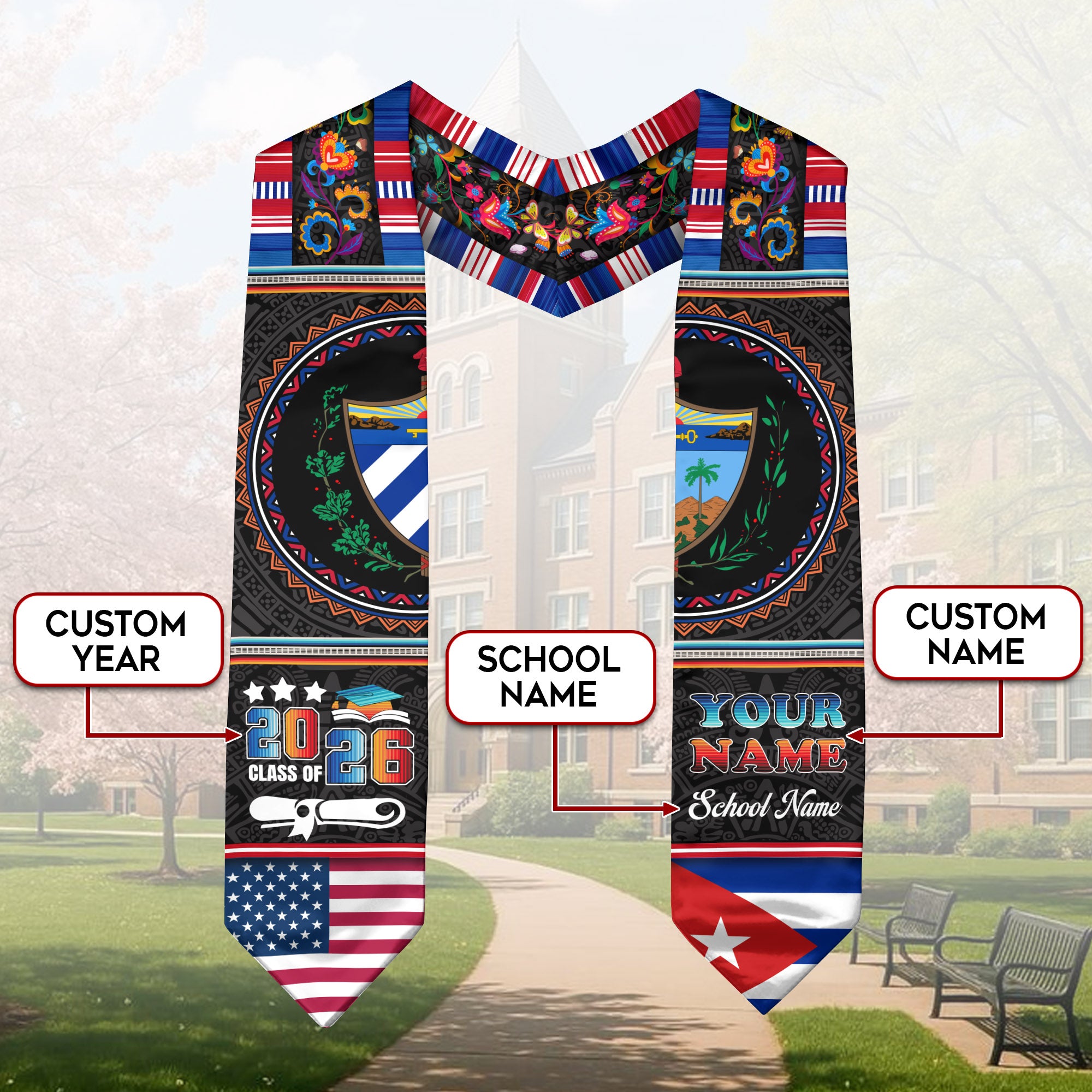 Cuban Graduation Stole 2026, Cuba Flag Sash, Personalized Touch for 2026 Graduates