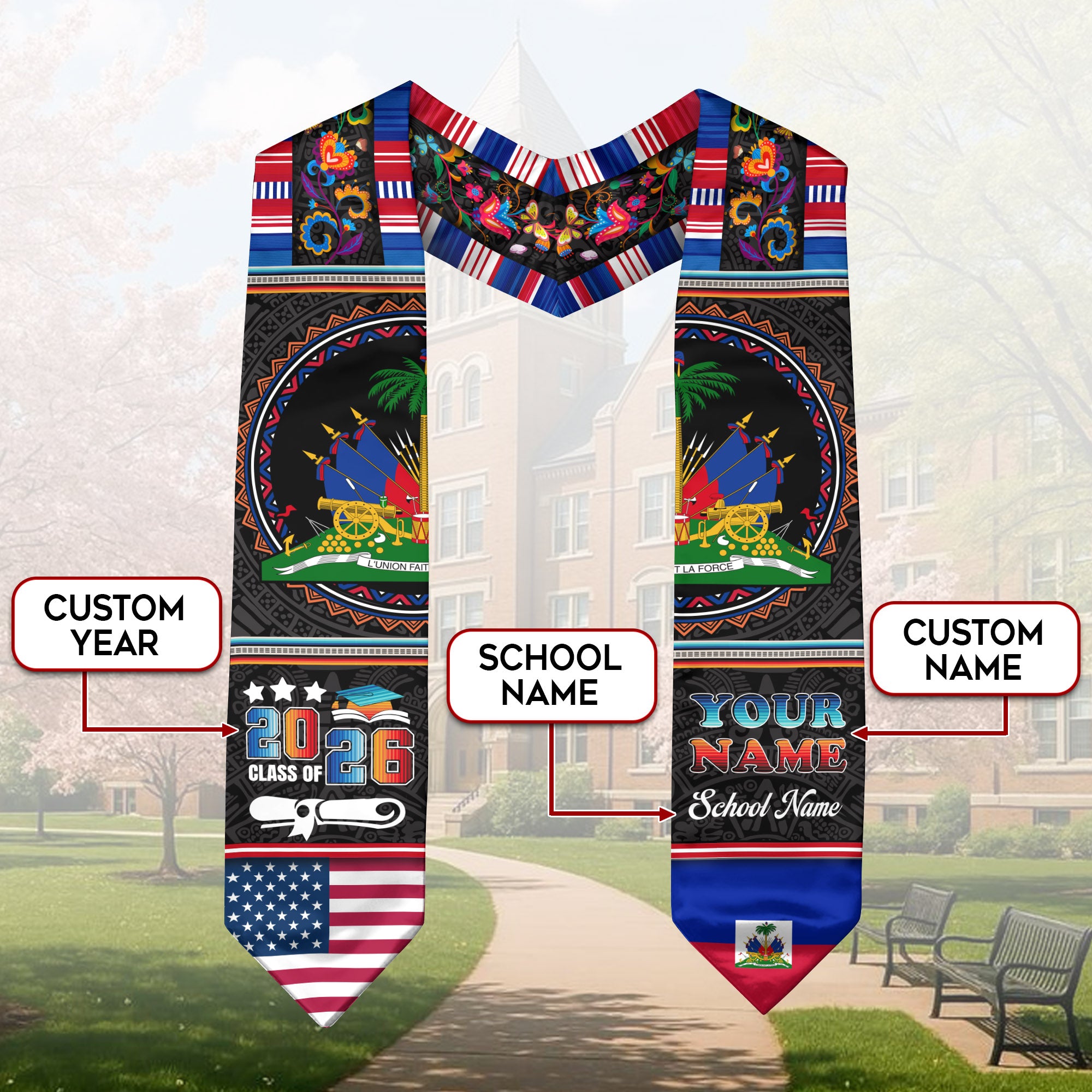 Haitian Graduation Stole 2026, Haiti Flag Sash, Personalized Touch for 2026 Graduates